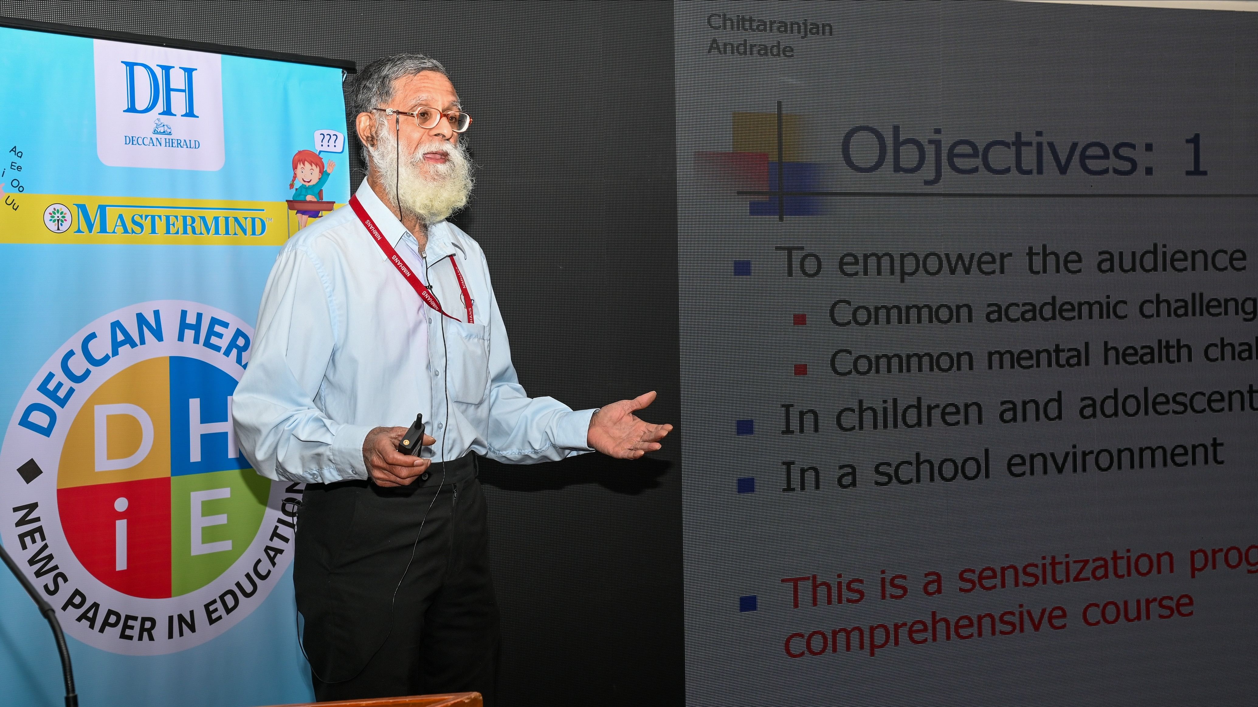 <div class="paragraphs"><p>Dr Chittaranjan Andrade addresses a seminar on 'Mental Health Challenges in Children and Adolescents' organised by DH Mastermind and DH in Education in Bengaluru on Thursday. </p></div>