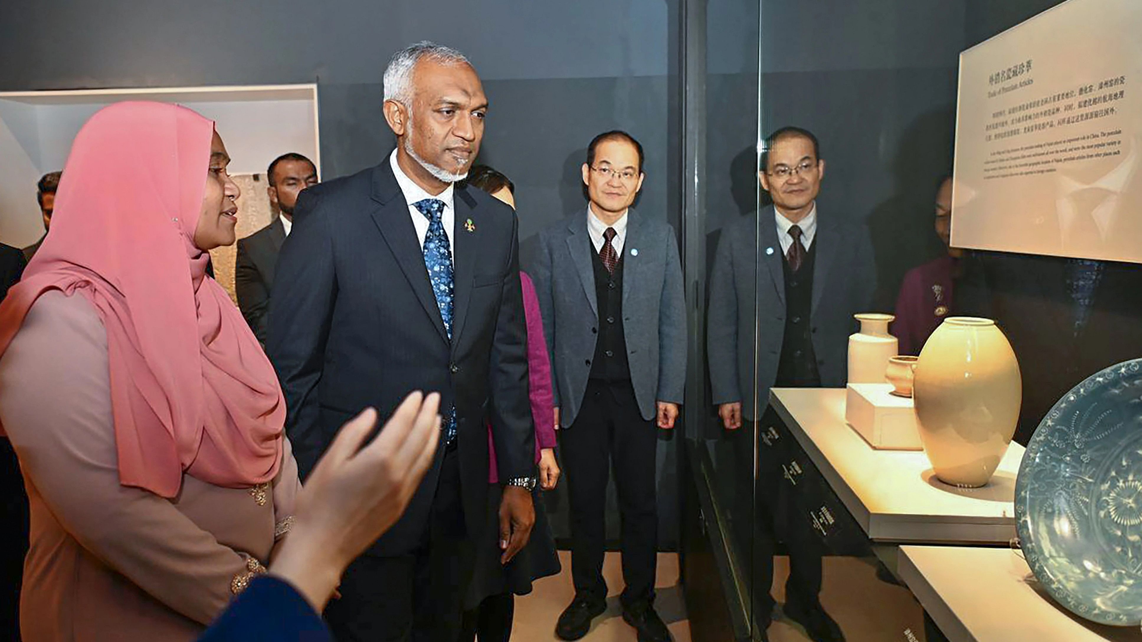 <div class="paragraphs"><p>Maldives President Mohamed Muizzu and the First Lady Sajidha Mohamed visit the Fujian Museum, in Fuzhou, China, Tuesday, January 9, 2024. </p></div>