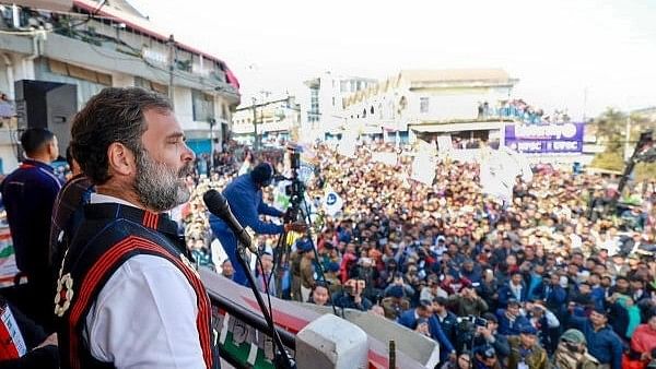 <div class="paragraphs"><p> Congress leader Rahul Gandhi addresses supporters during the Bharat Jodo Nyay Yatra, in Mokokchung district. </p></div>
