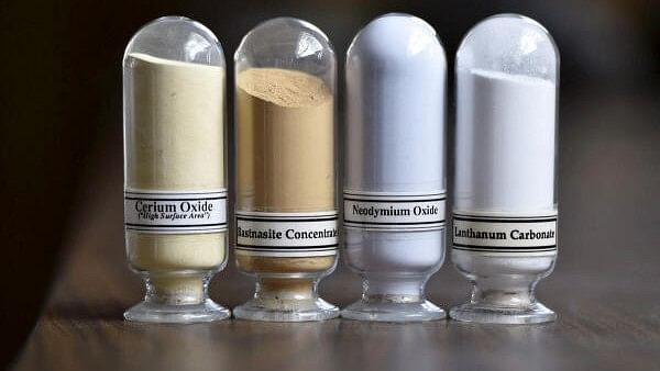 <div class="paragraphs"><p>Samples of rare earth minerals, Cerium oxide, Bastnasite, Neodymium oxide and Lanthanum carbonate are on display during a tour of Molycorp's Mountain Pass Rare Earth facility in Mountain Pass, California.</p></div>