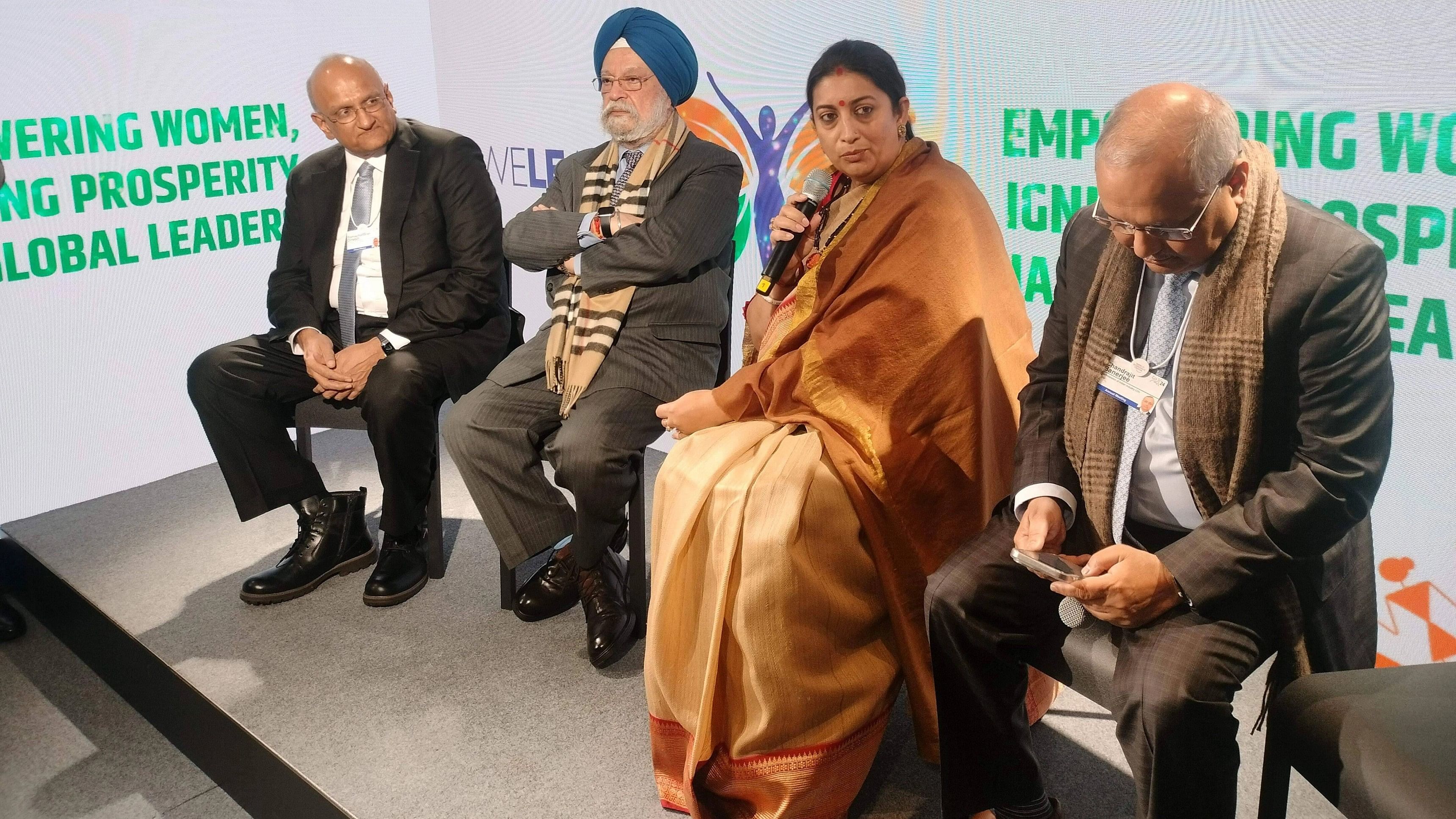 <div class="paragraphs"><p>Union Minister for Women &amp; Child Development Smriti Irani and Union Minister Hardeep Singh Puri during the inauguration of 'WE-LEAD: Women Leadership Lounge', in Davos, Switzerland.&nbsp;</p></div>