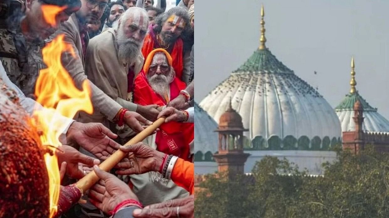 <div class="paragraphs"><p>A 108-ft long incense stick is lit ahead of the Ram Mandir 'Pran Pratishthan' programme, in Ayodhya on Jan 16; (R) Close-up of Shahi Idgah Masjid.</p></div>