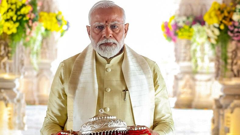 <div class="paragraphs"><p>Prime Minister Narendra Modi at the 'Pran Pratishtha' ceremony of Ram temple, in Ayodhya.</p></div>