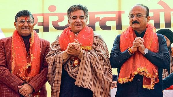 <div class="paragraphs"><p>J&amp;K BJP President Ravinder Raina during a meeting of the party's 'Samyukt Morcha' (all wings), in Jammu, Friday, Jan 19, 2024.</p></div>