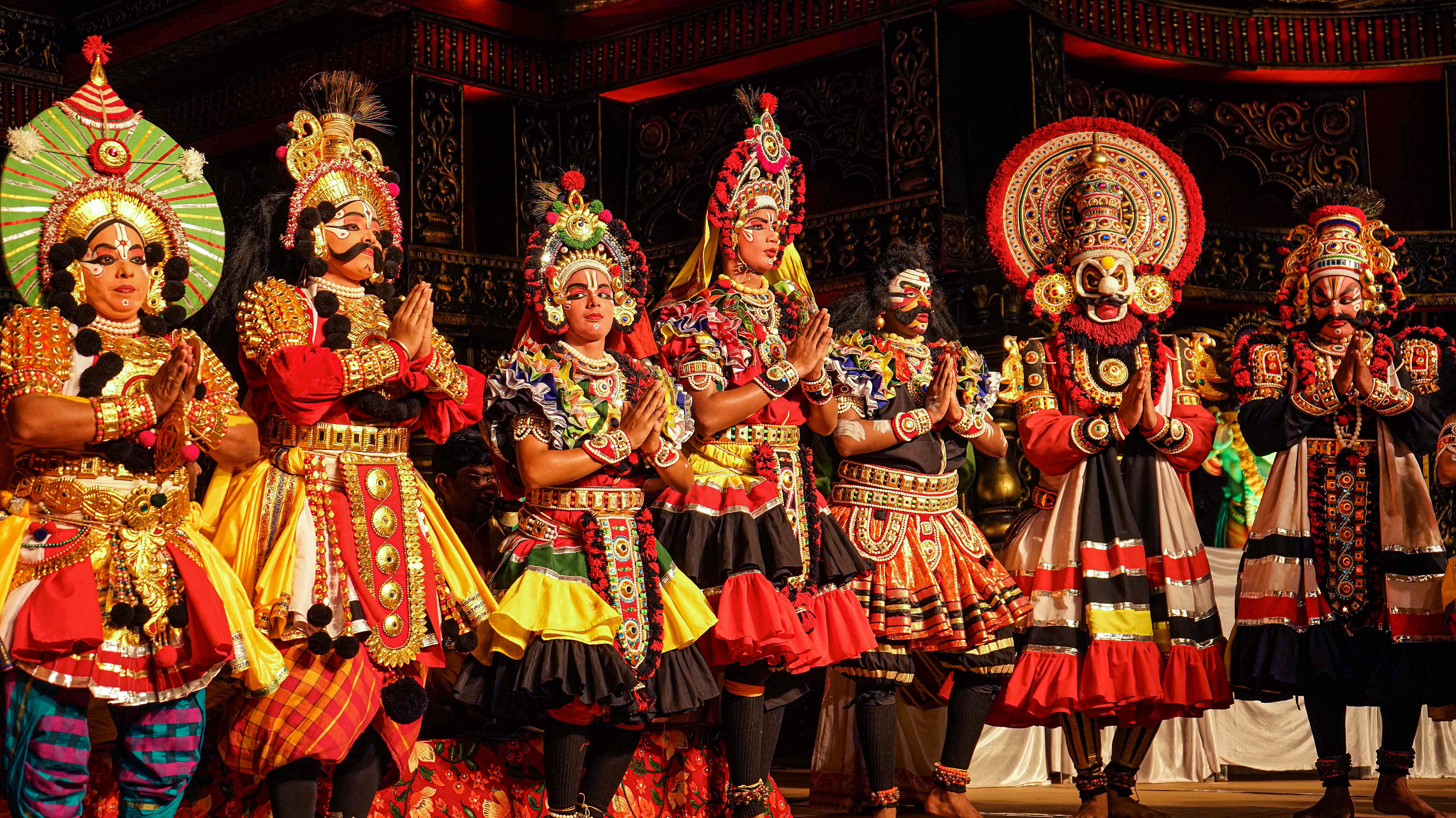 <div class="paragraphs"><p>Udupi: Yakshagana artists take part in the 'Paryaya' cultural programme at Udupi, Karnataka, Thursday, Jan. 18, 2024.</p></div>