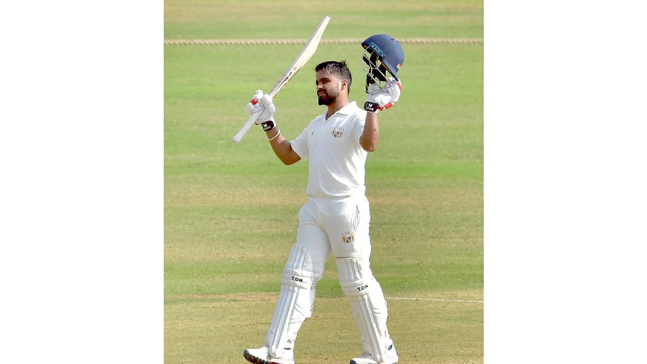 <div class="paragraphs"><p>Punjab's Prabhsimran Singh celebrates after scoring his century against Karnataka on the third day of their Ranji Trophy match in Hubballi on Sunday.</p></div>