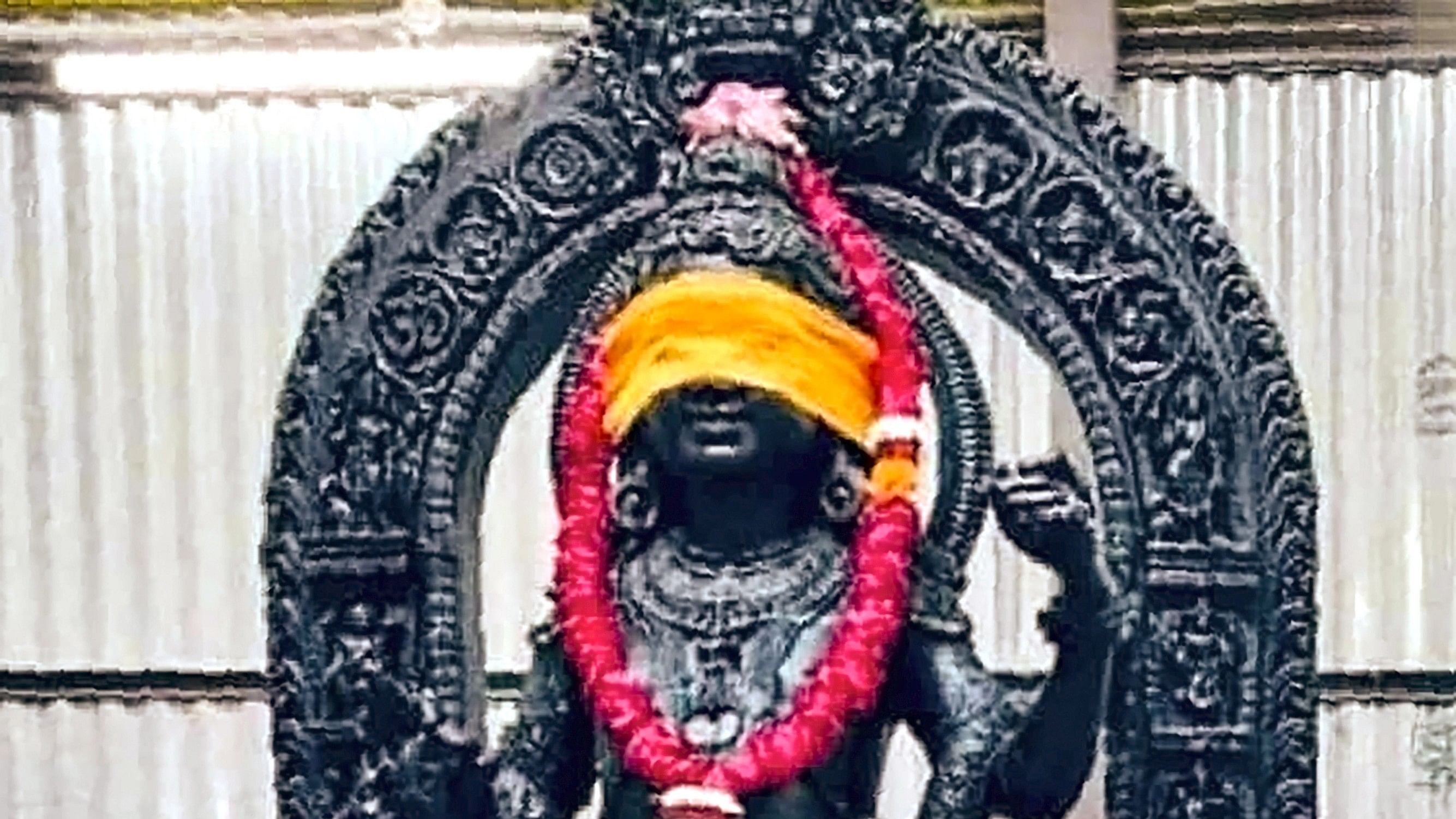 <div class="paragraphs"><p>The Ram Lalla idol at the Shri Ram Janmbhoomi Mandir ahead of its 'Pran Pratishthan' ceremony, in Ayodhya, Friday, Jan. 19, 2024. </p></div>