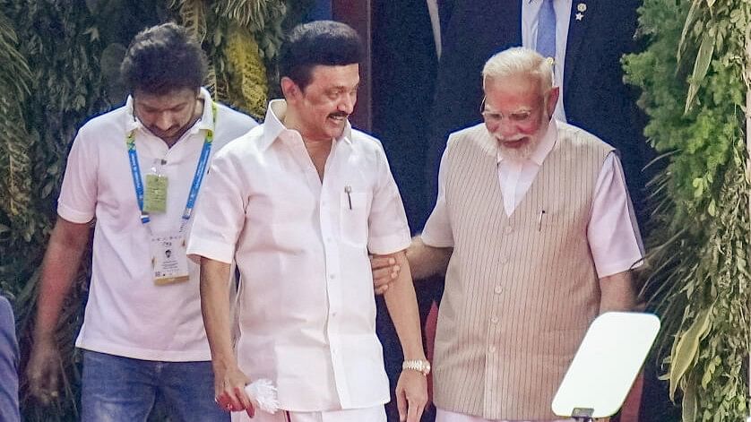 <div class="paragraphs"><p>Prime Minister Narendra Modi with Tamil Nadu Chief Minister MK Stalin</p></div>