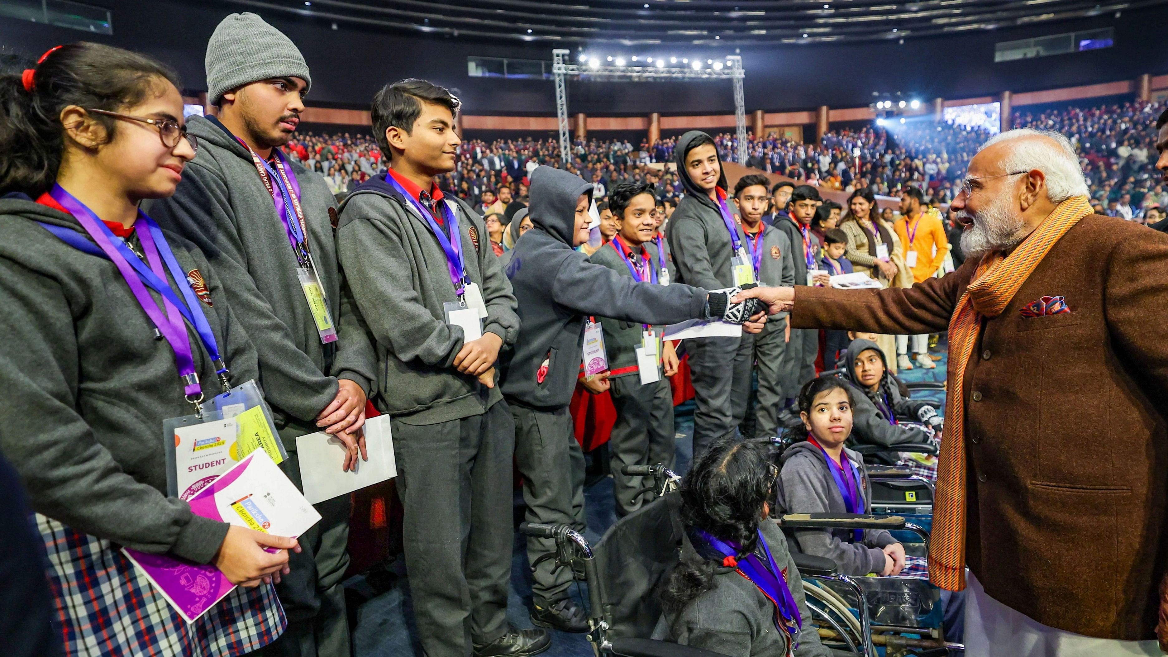 <div class="paragraphs"><p>Prime Minister Narendra Modi interacts with students during 'Pariksha Pe Charcha 2024', in New Delhi, Monday, Jan. 29, 2024. </p></div>