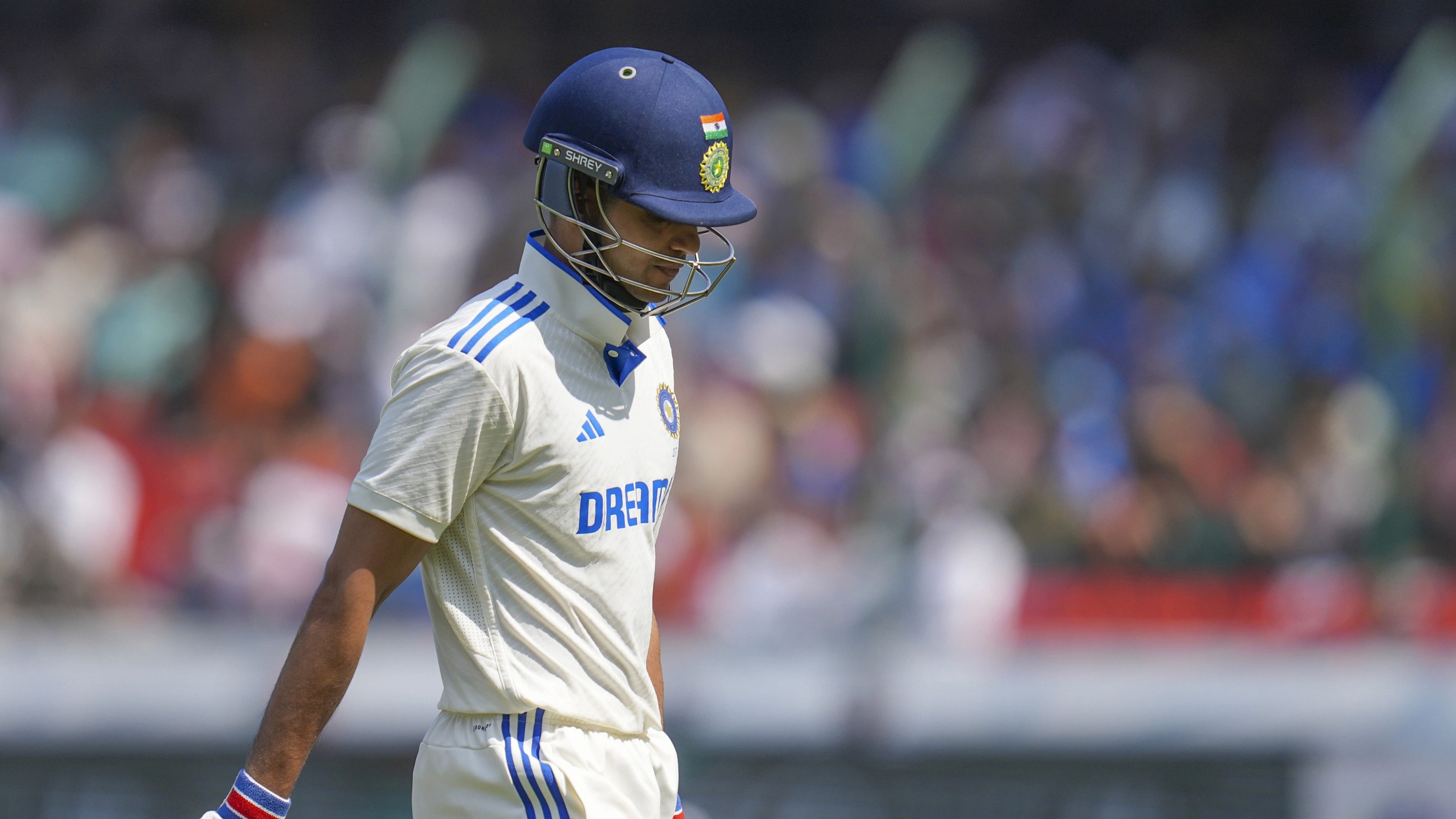 <div class="paragraphs"><p>India's batter Shubman Gill walks back to pavilion after his dismissal during the fourth day of the first Test cricket match between India and England, at Rajiv Gandhi International Stadium in Hyderabad, Sunday, January 28, 2024.</p></div>