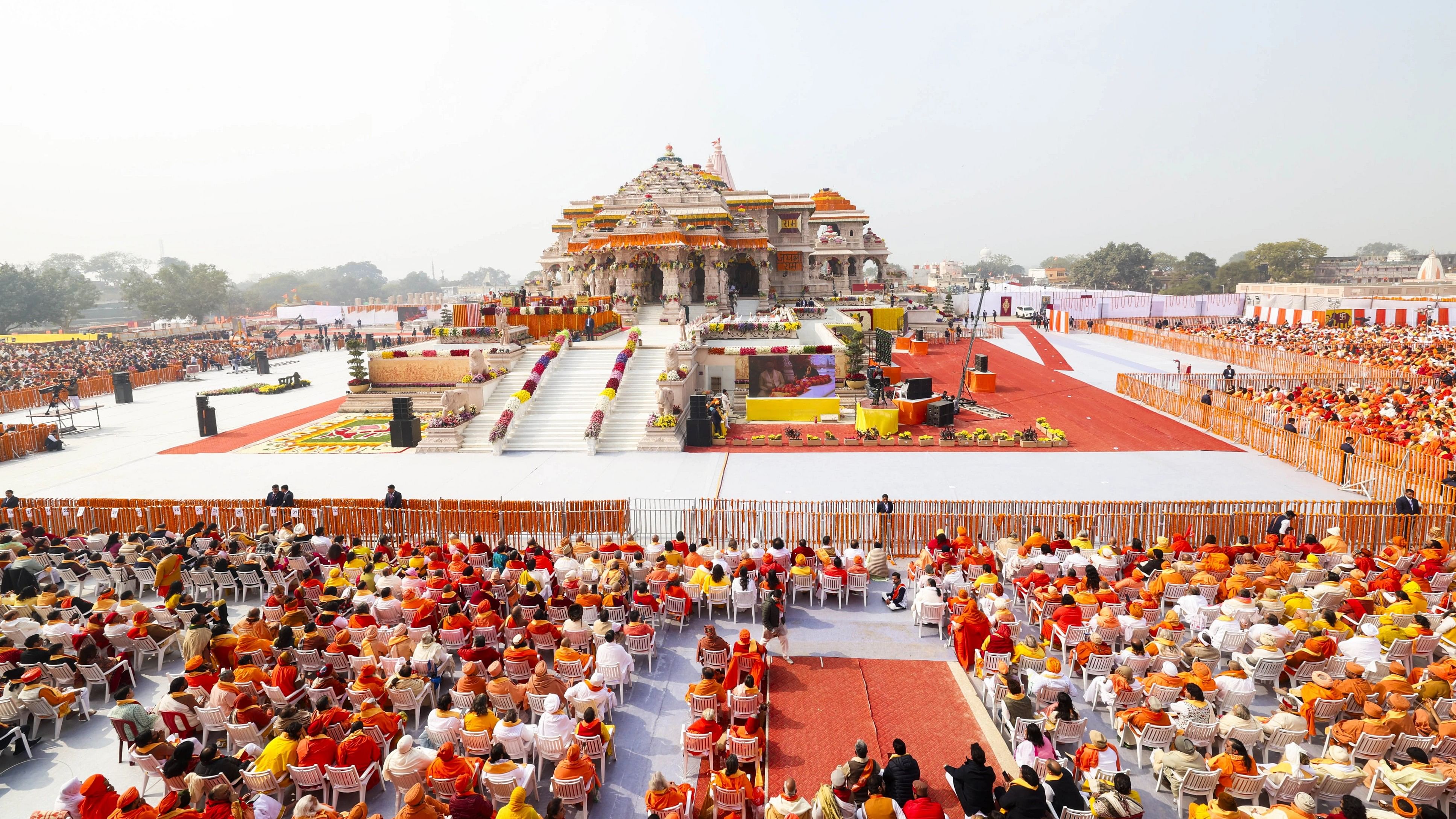 <div class="paragraphs"><p>Gathering at the consecration ceremony of Ram Temple, in Ayodhya, Monday, Jan. 22, 2024. </p></div>