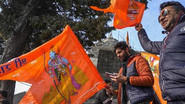 <div class="paragraphs"><p>Devotees arrive to offer prayers at the Shankaracharya Temple on the occasion of Ayodhya Ram Mandir 'Pran Pratishtha' ceremony, in Srinagar, Monday, Jan. 22, 2024. </p></div>