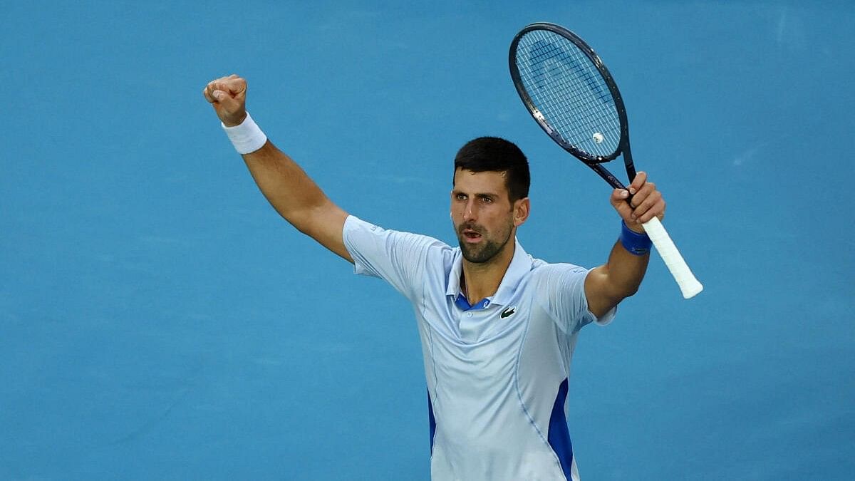 <div class="paragraphs"><p>Serbia's Novak Djokovic celebrates after winning his quarter final match against Taylor Fritz of the US.</p></div>