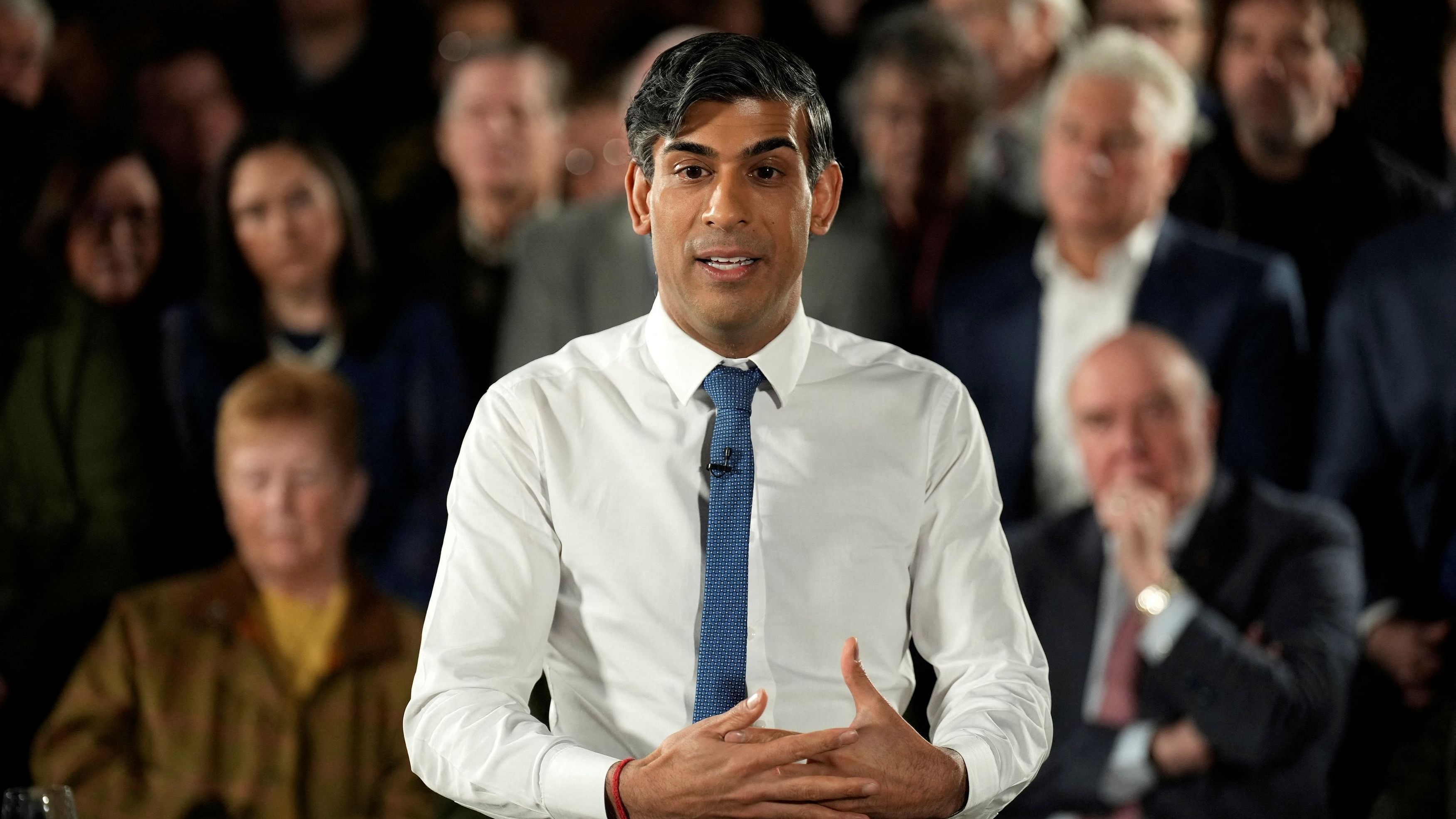 <div class="paragraphs"><p>British Prime Minister Rishi Sunak talks to an audience at a PM Connect event at Accrington Stanley Football Club on January 8, 2024, in Accrington, Britain.</p></div>