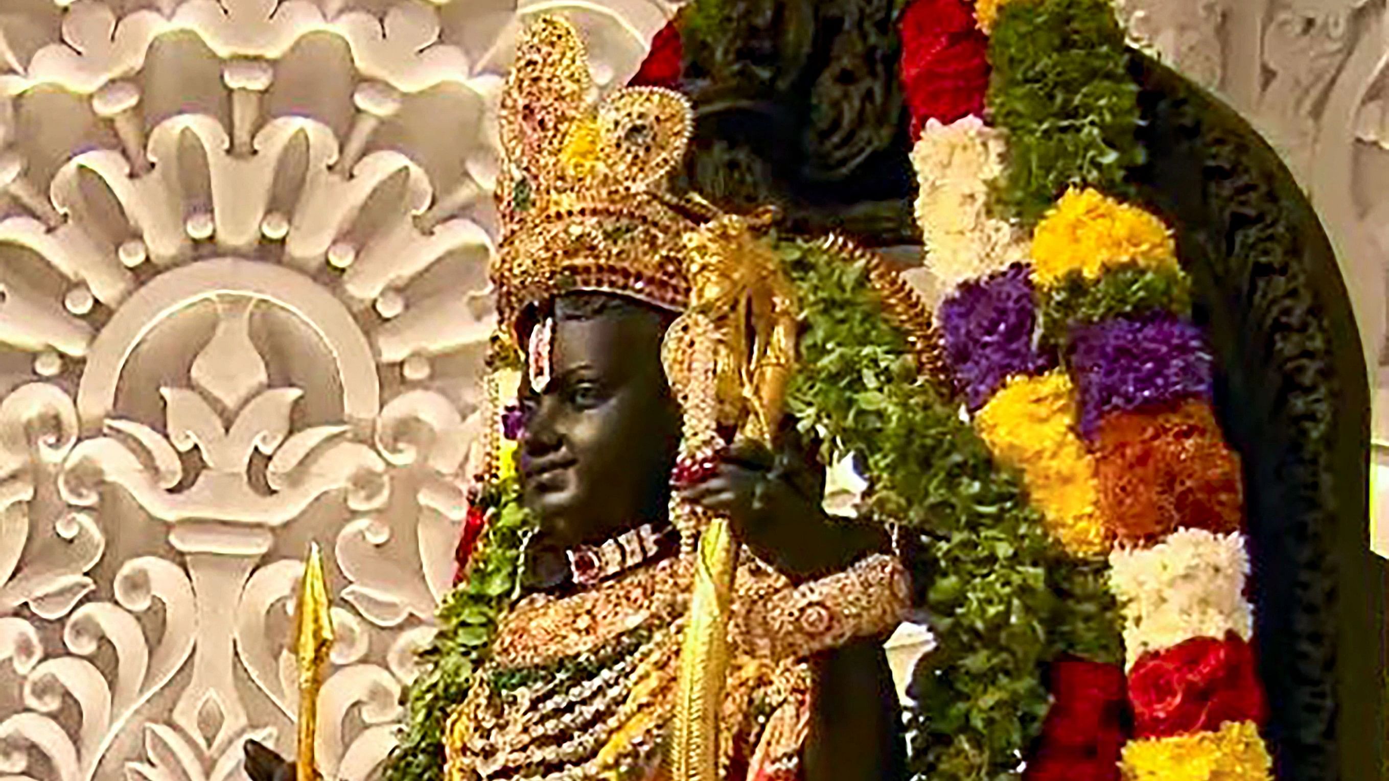 <div class="paragraphs"><p>The idol of Ram Lalla during the 'Pran Pratishtha' rituals at the Ram Mandir, in Ayodhya, Monday, Jan. 22, 2024.</p></div>