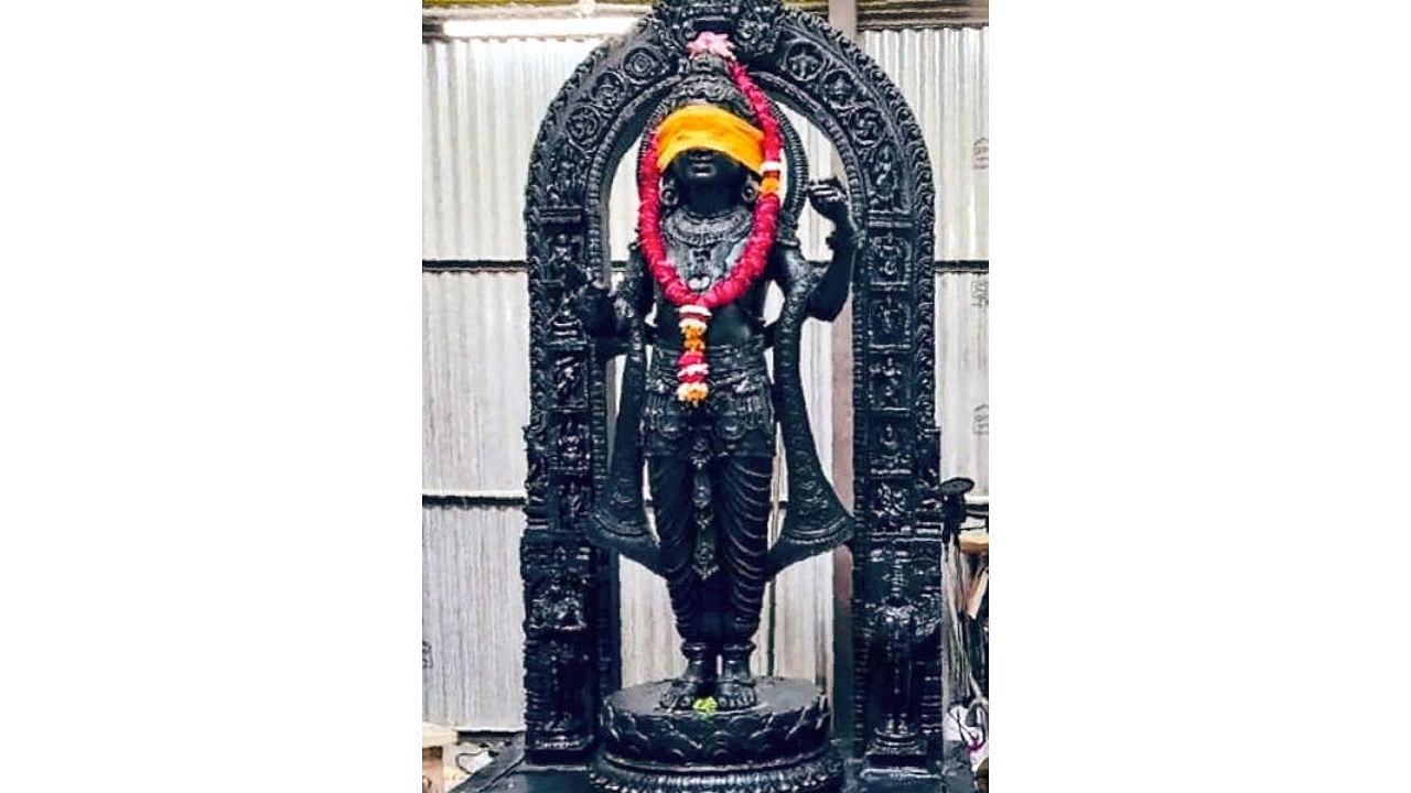 <div class="paragraphs"><p>The Ram Lalla idol at the Shri Ram Janmbhoomi Mandir ahead of its 'Pran Pratishthan' ceremony, in Ayodhya.</p></div>