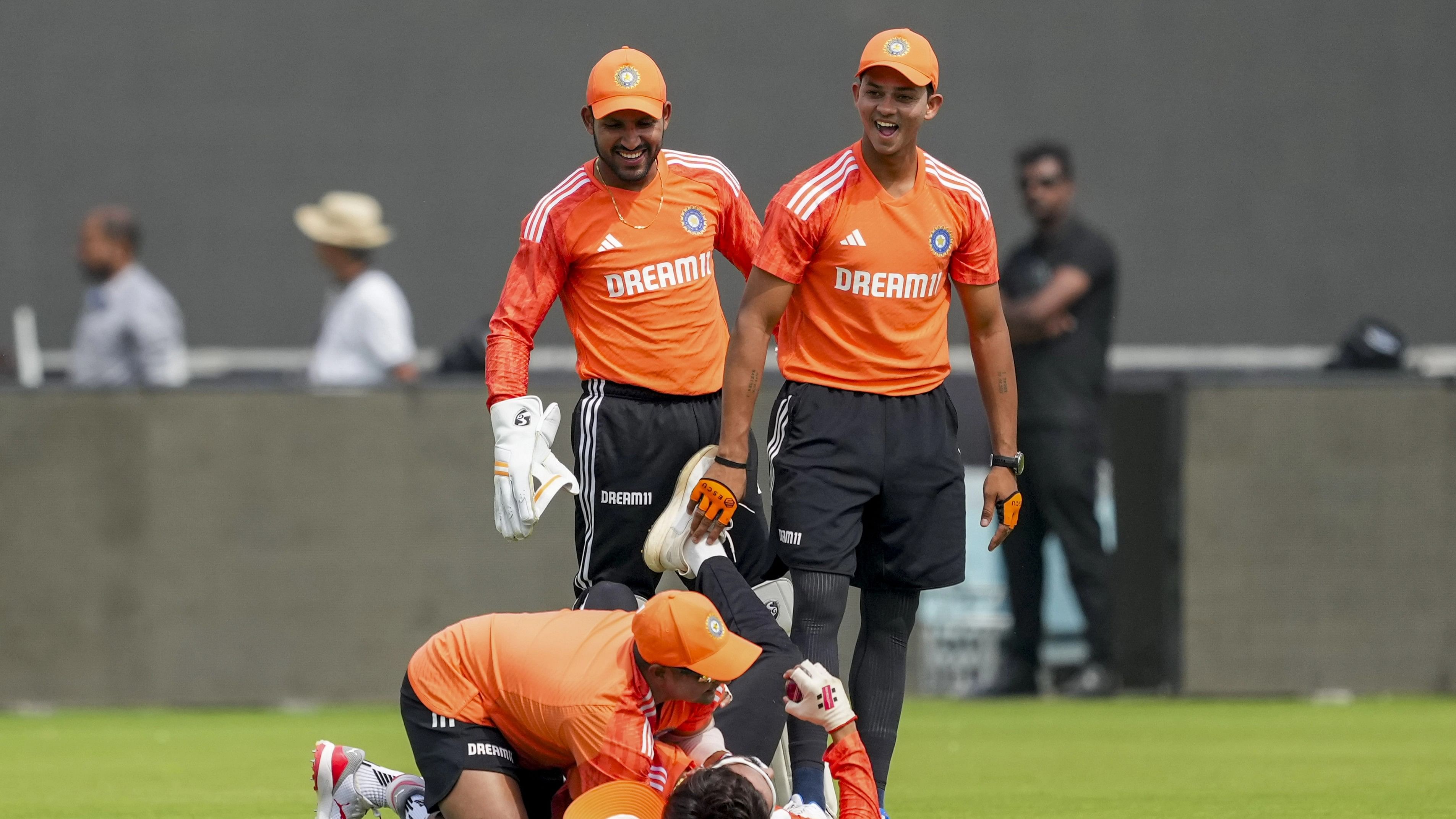 <div class="paragraphs"><p>Indian players during a practice session ahead of the third Test match between India and England, at Saurashtra Cricket Association Stadium, in Rajkot, Tuesday, February 13, 2024. </p></div>