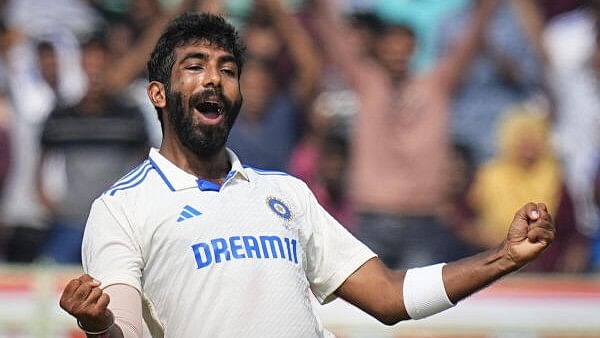 <div class="paragraphs"><p>India's bowler Jasprit Bumrah celebrates for the wicket of England's batter Ben Foakes during the fourth day of the second Test match between India and England, at Dr Y.S. Rajasekhara Reddy ACA-VDCA Cricket Stadium, in Visakhapatnam, Monday, February 5, 2024.</p></div>