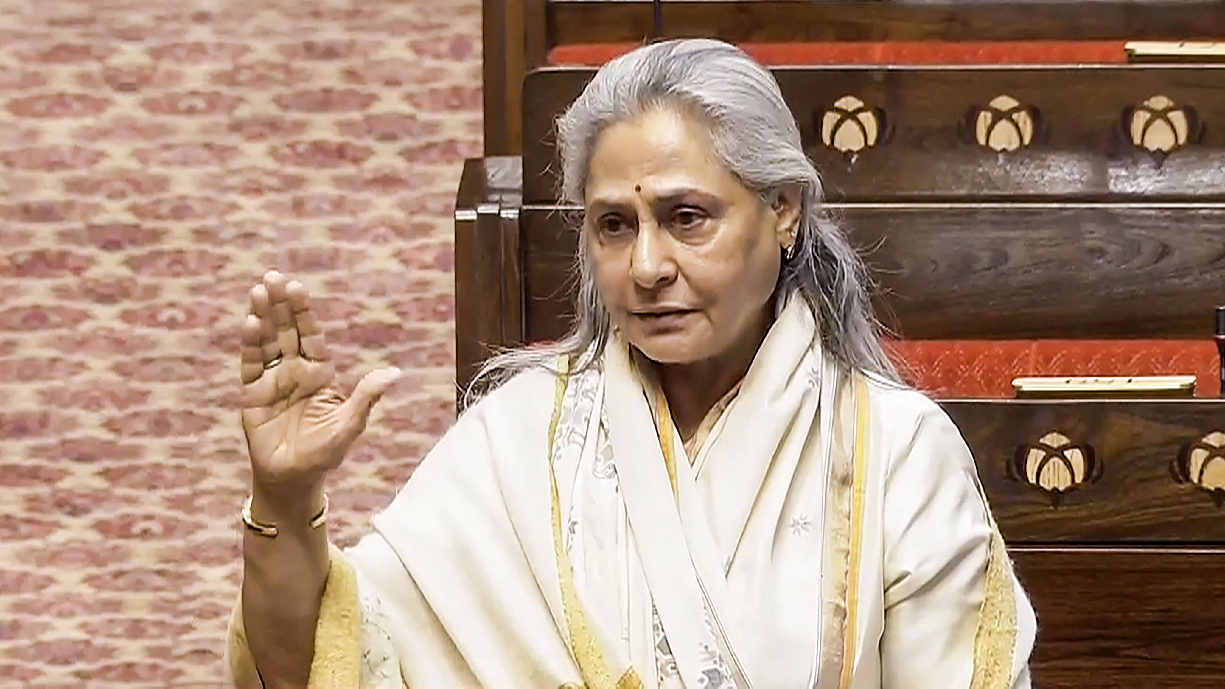 <div class="paragraphs"><p>Samajwadi Party MP Jaya Bachchan speaking in the Rajya Sabha during the Budget session of Parliament, in New Delhi, Monday, February 5, 2024.</p></div>