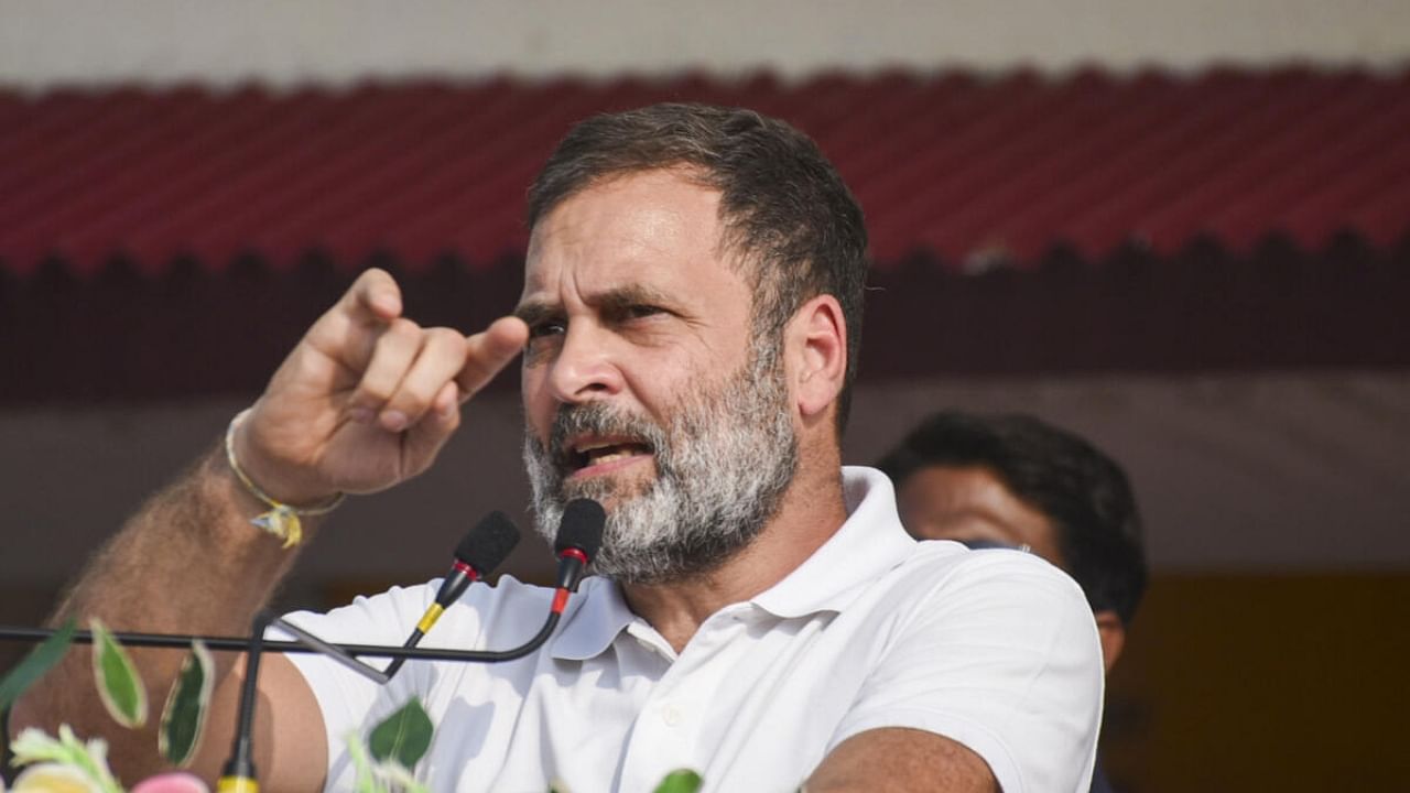 <div class="paragraphs"><p>Congress leader Rahul Gandhi addresses a public meeting during the ‘Bharat Jodo Nyay Yatra’, in Buxar district, Friday, Feb. 16, 2024.</p></div>