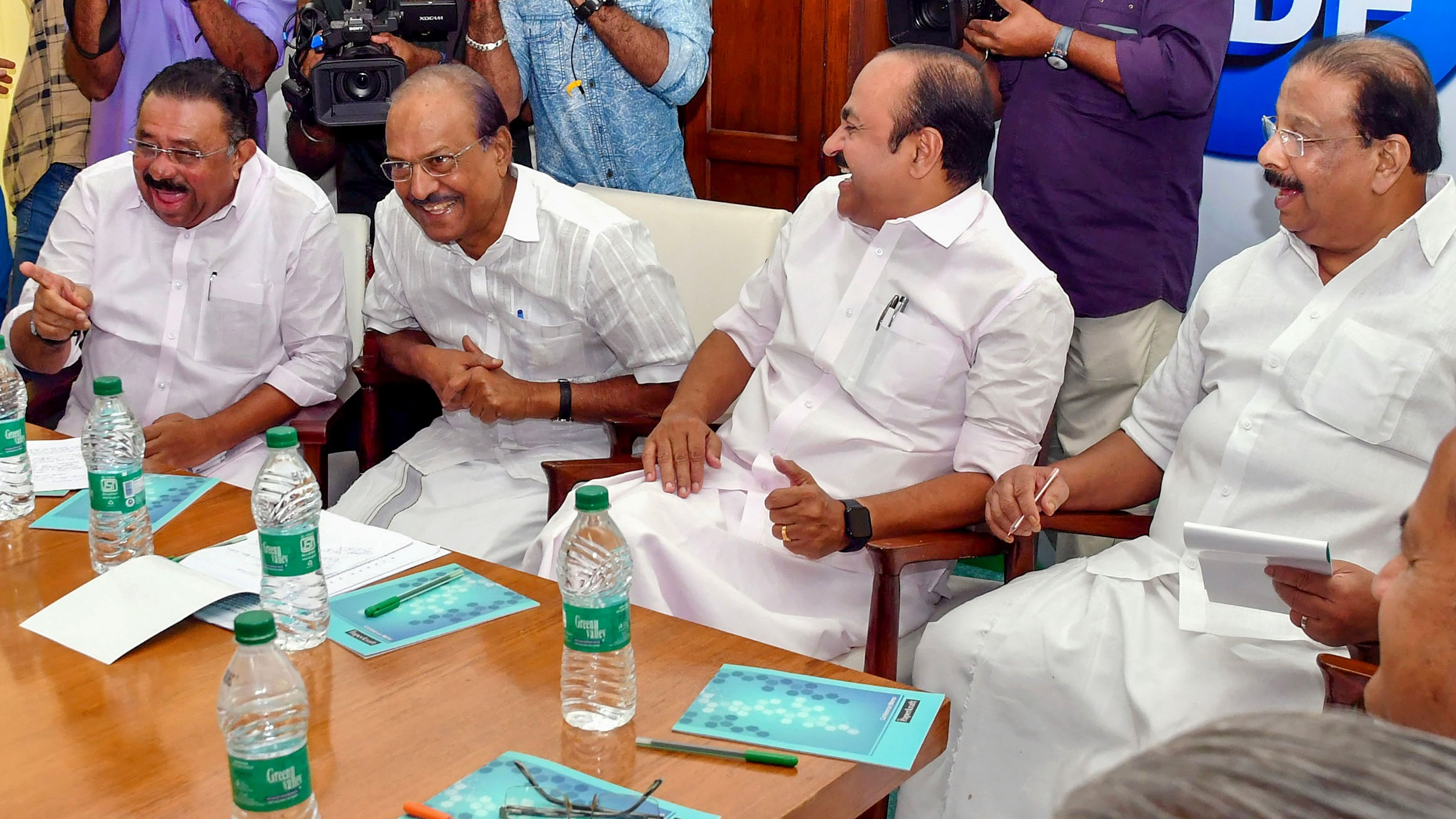 <div class="paragraphs"><p>A file photo of&nbsp;United Democratic Front (UDF) Convenor MM Hassan, IUML leader P K Kunhalikutty, Leader of Opposition in Kerala Assembly V D Satheesan and Kerala Congress President K. Sudhakaran during a UDF meeting, in Thiruvananthapuram.</p></div>