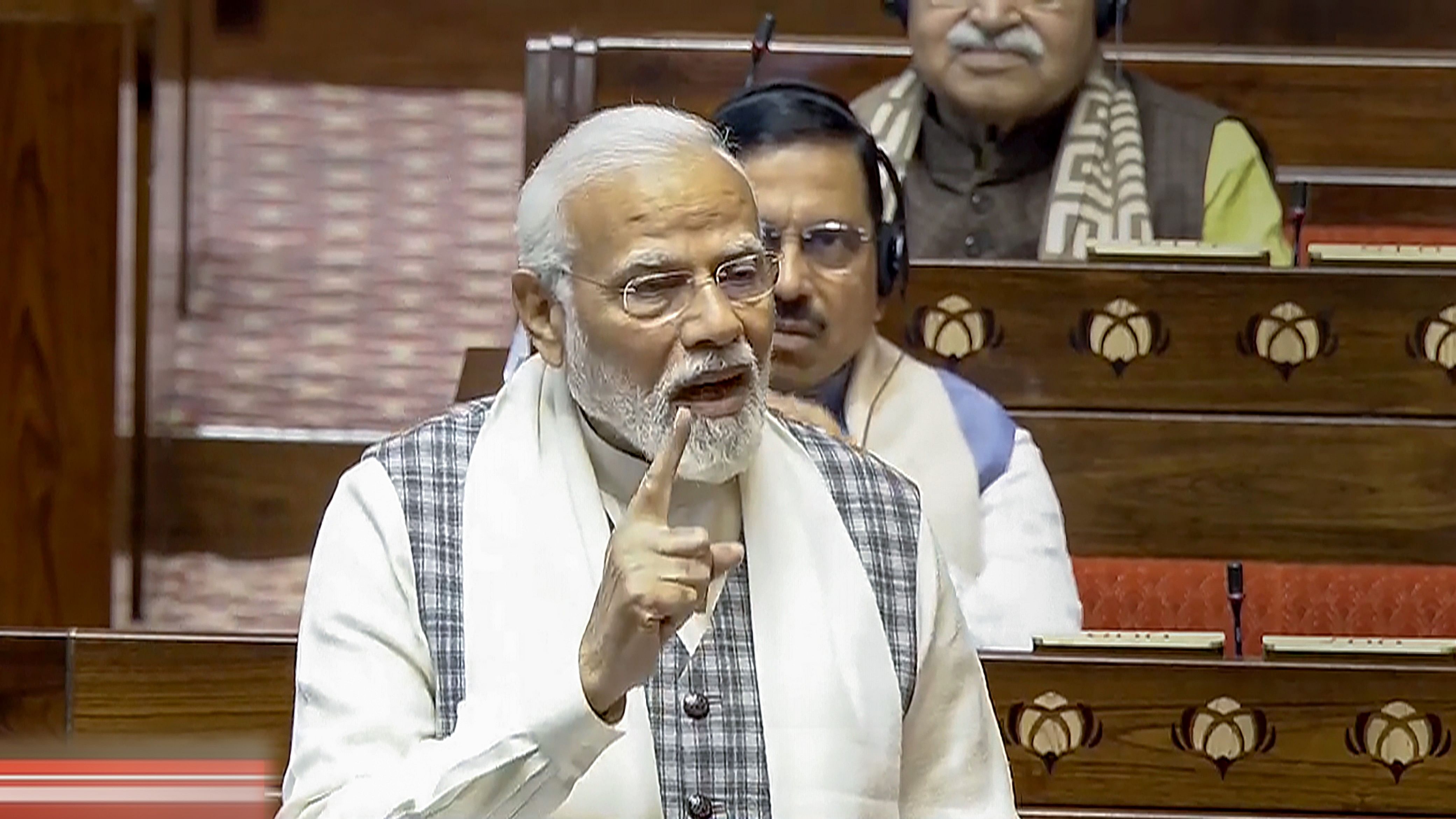 <div class="paragraphs"><p>Prime Minister Narendra Modi speaks in the Rajya Sabha, Feb 7, 2024.</p></div>