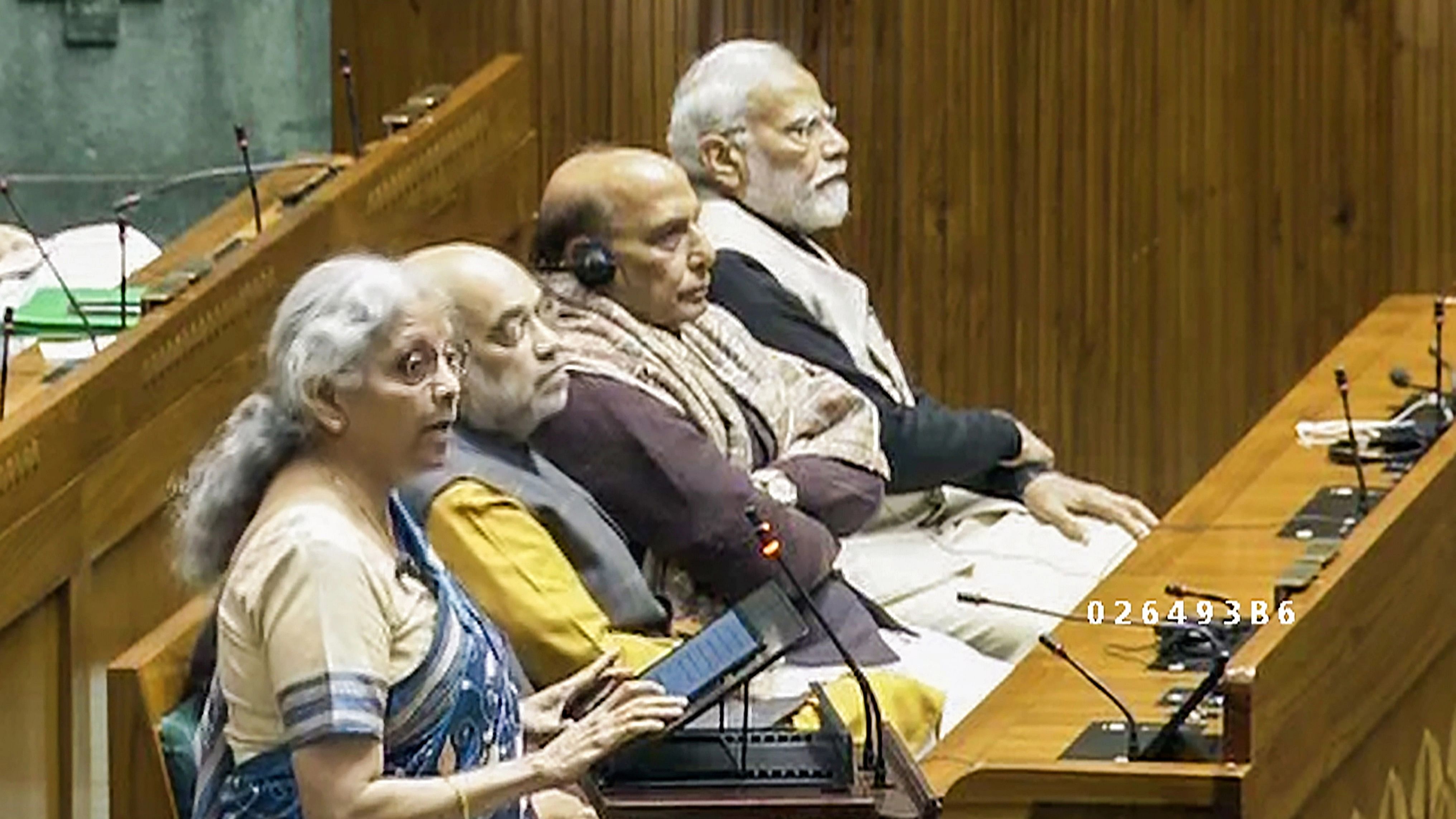 <div class="paragraphs"><p> New Delhi: Union Finance Minister Nirmala Sitharaman presents the Interim Budget 2024 in the Lok Sabha, at Parliament House in New Delhi, Thursday.</p></div>