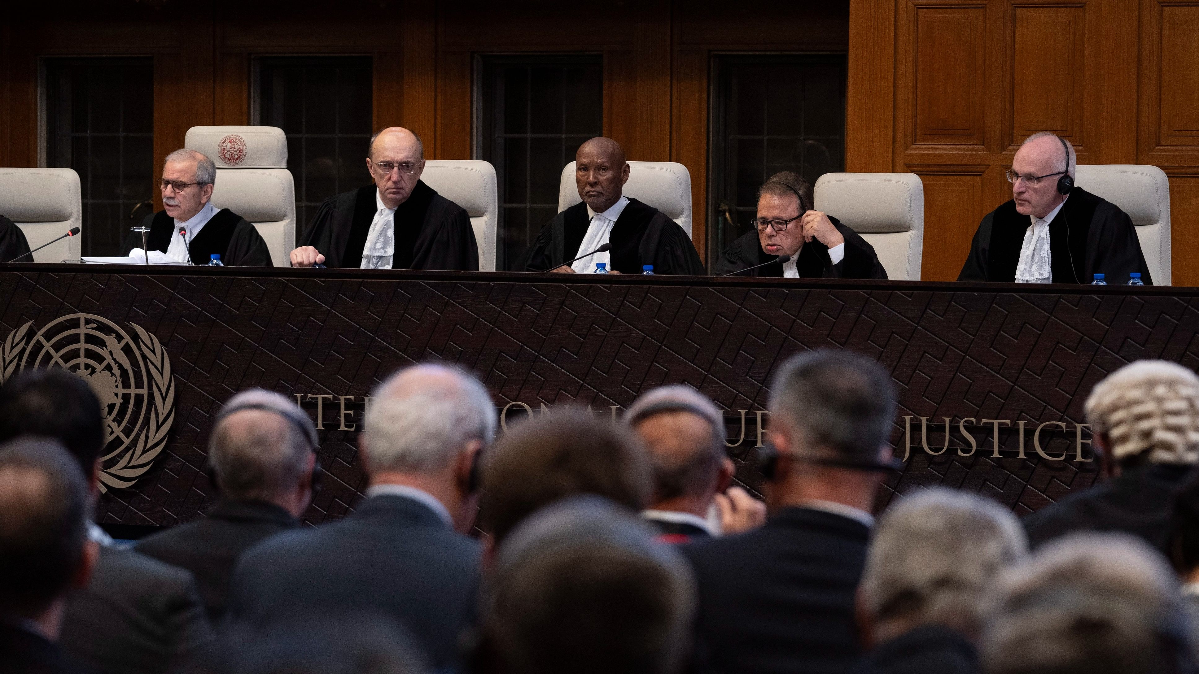 <div class="paragraphs"><p>The United Nations' highest court with presiding judge Nawaf Salam, left, opening historic hearings in The Hague, Netherlands, Monday, Feb. 19, 2024. </p></div>