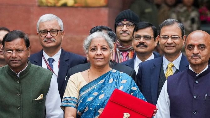 <div class="paragraphs"><p>Finance Minister Nirmala Sitharaman outside the new Parliament building in New Delhi, on February 1, 2024.</p></div>