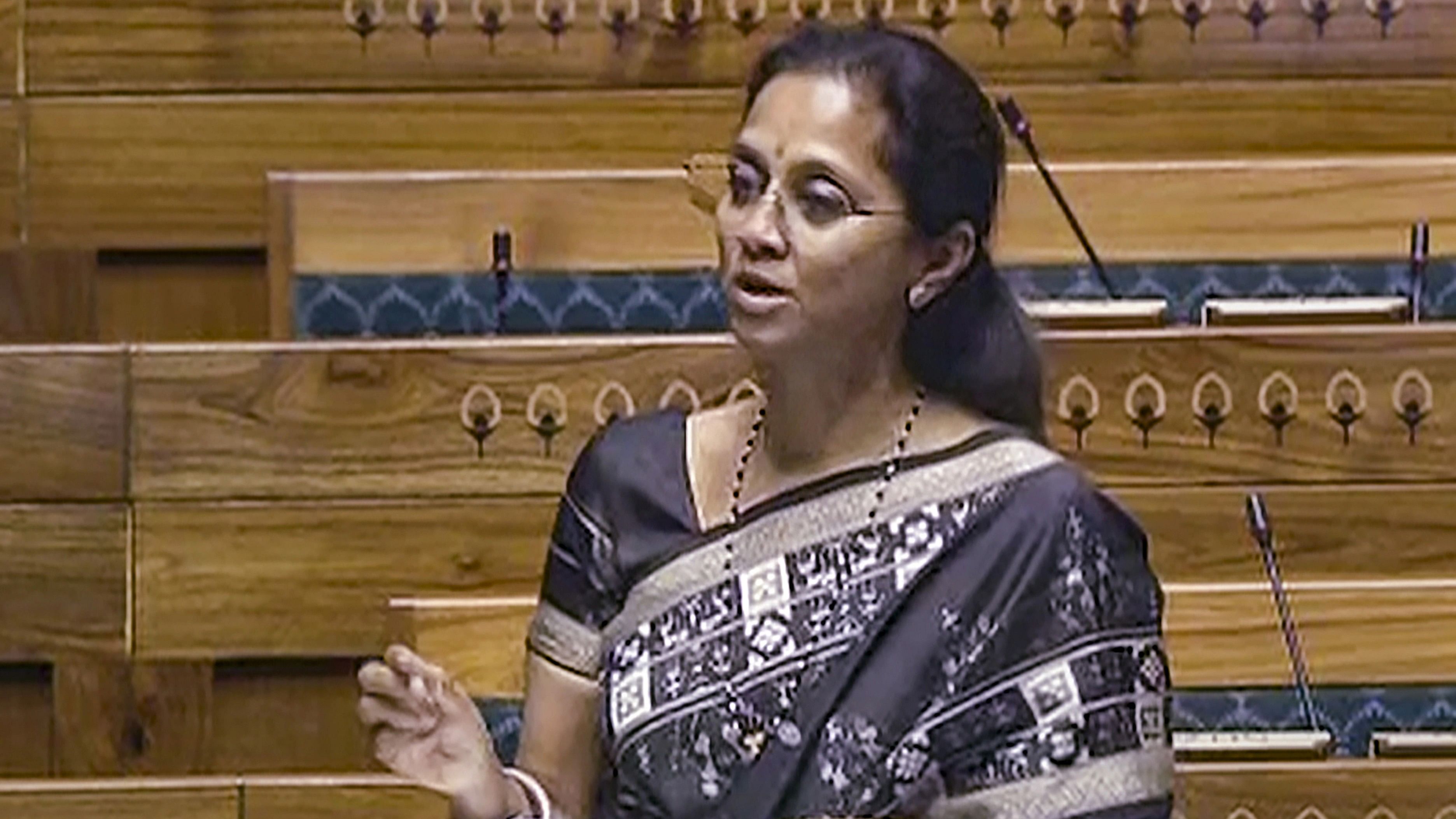 <div class="paragraphs"><p> NCP (Sharadchandra Pawar) MP Supriya Sule speaks in the Lok Sabha during the Budget session of Parliament, in New Delhi, Thursday, Feb 8, 2024. </p></div>