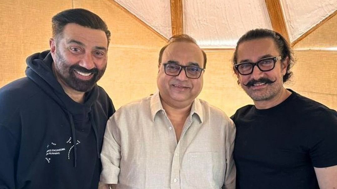 <div class="paragraphs"><p>Filmmaker Rajkumar Santoshi with  Aamir Khan and Sunny Deol.&nbsp;Khan is producing the film 'Lahore 1947', which will feature Sunny Deol in the lead role.</p></div>