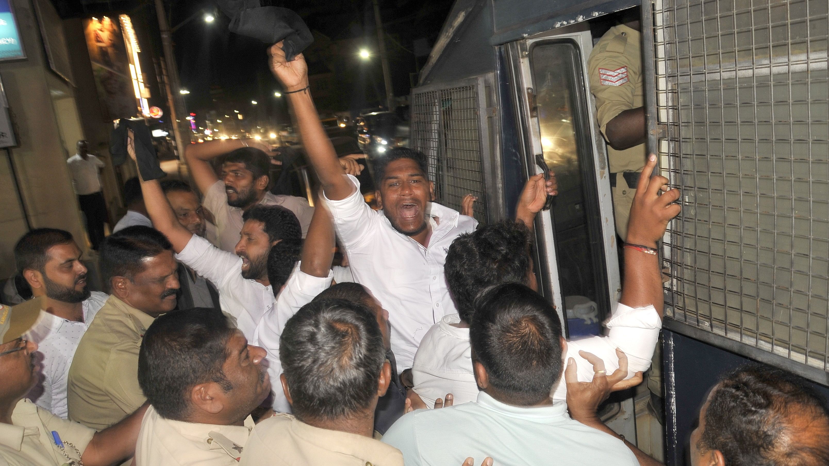 <div class="paragraphs"><p>Police took Congress workers to custody in Chikkamagaluru on Thursday night. </p></div>