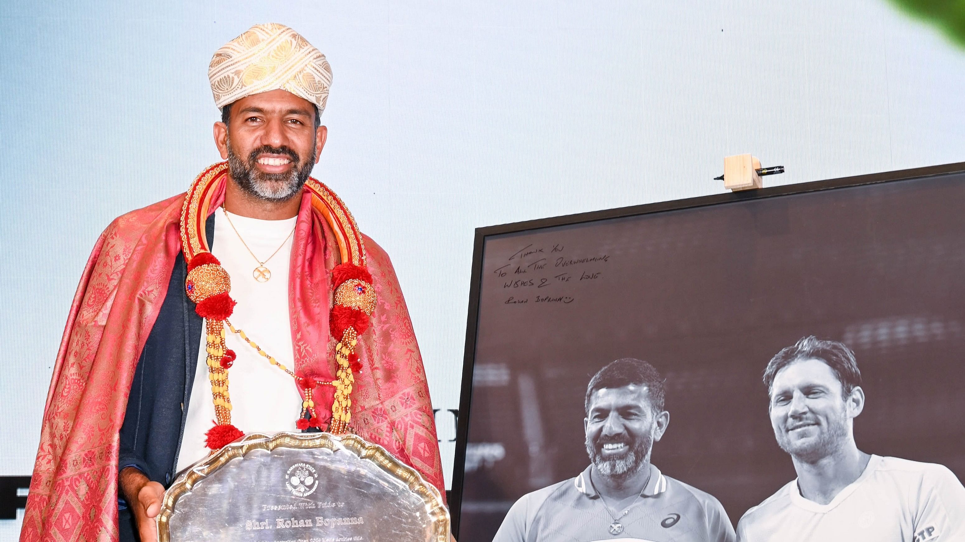 <div class="paragraphs"><p>Rohan Bopanna, who won the Australian Open doubles title for his maiden men’s Grand Slam, was by felicitated by KSLTA in Bengaluru on Monday.&nbsp;</p></div>