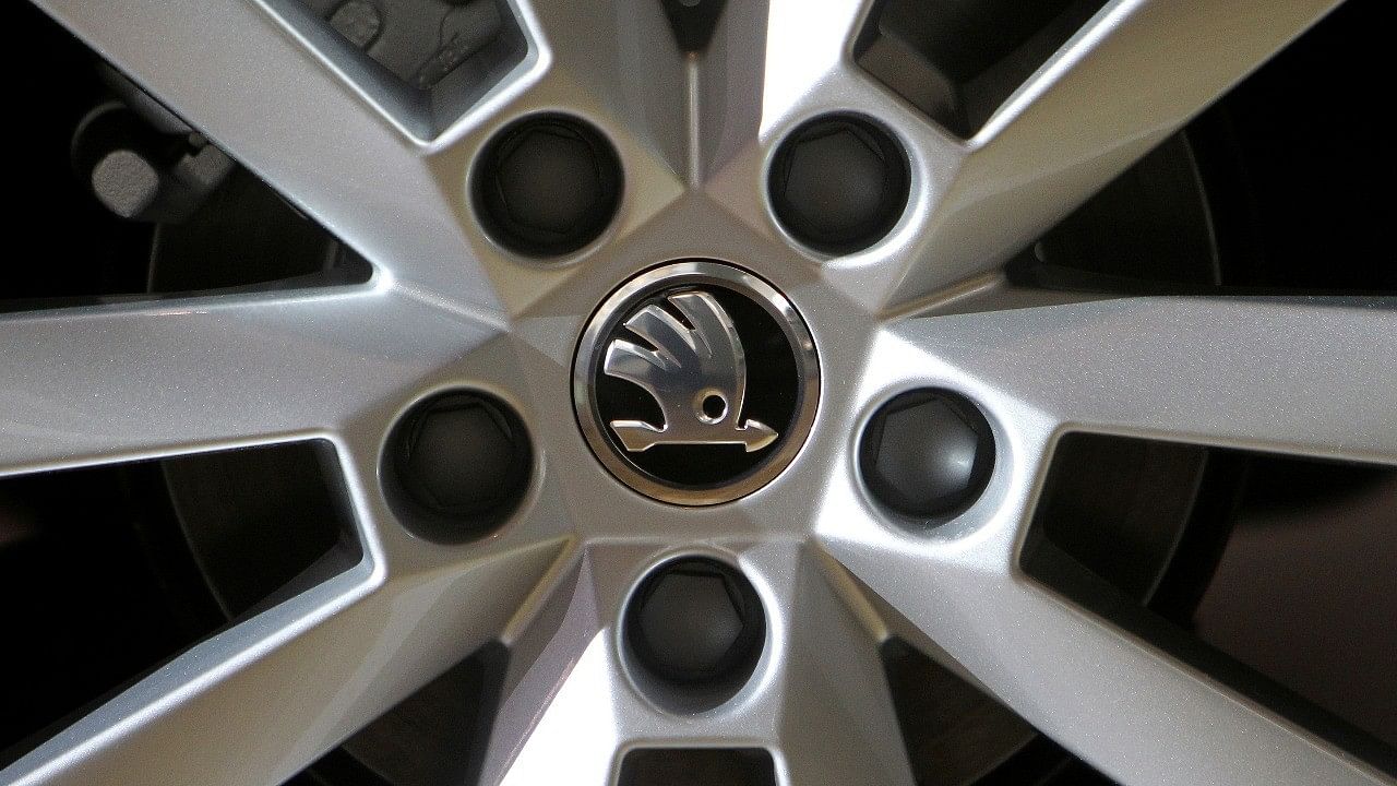 <div class="paragraphs"><p>Skoda logo on a car wheel. </p></div>