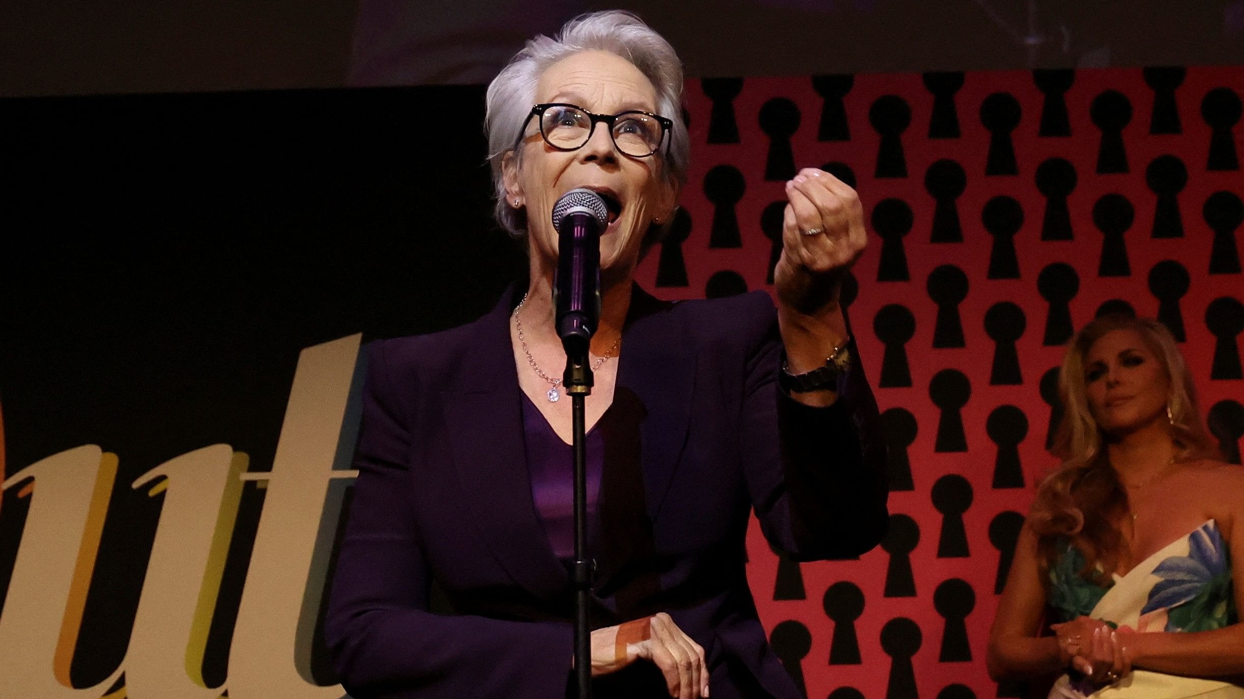 <div class="paragraphs"><p>Actor Jamie Lee Curtis speaks as she receives the Advocate of the Year Award at the Out100 party in Los Angeles, California, US, November 9, 2023. </p></div>