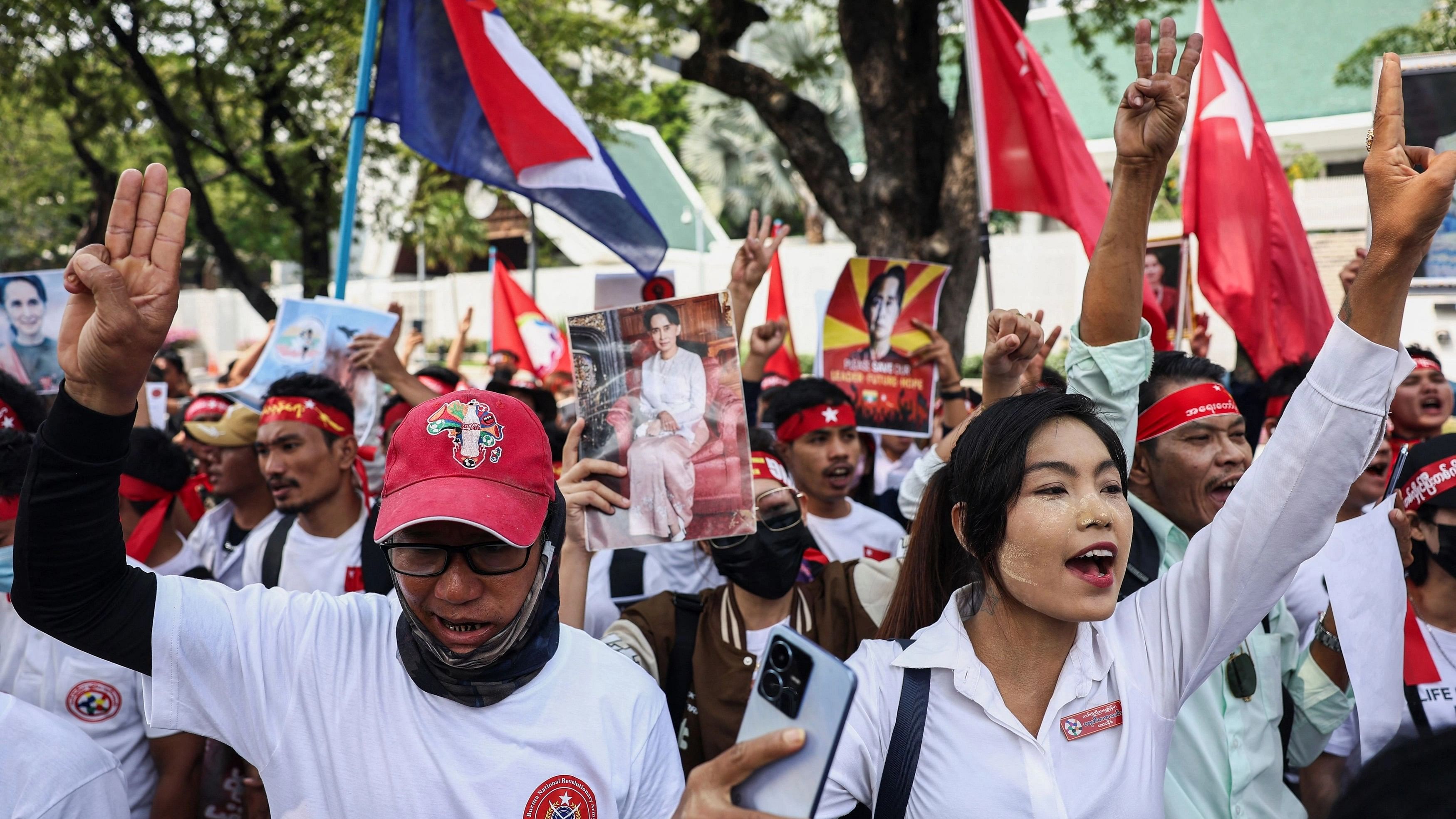 <div class="paragraphs"><p>Protest marking the third anniversary of Myanmar’s 2021 military coup outside of the United Nations office in Bangkok.</p></div>