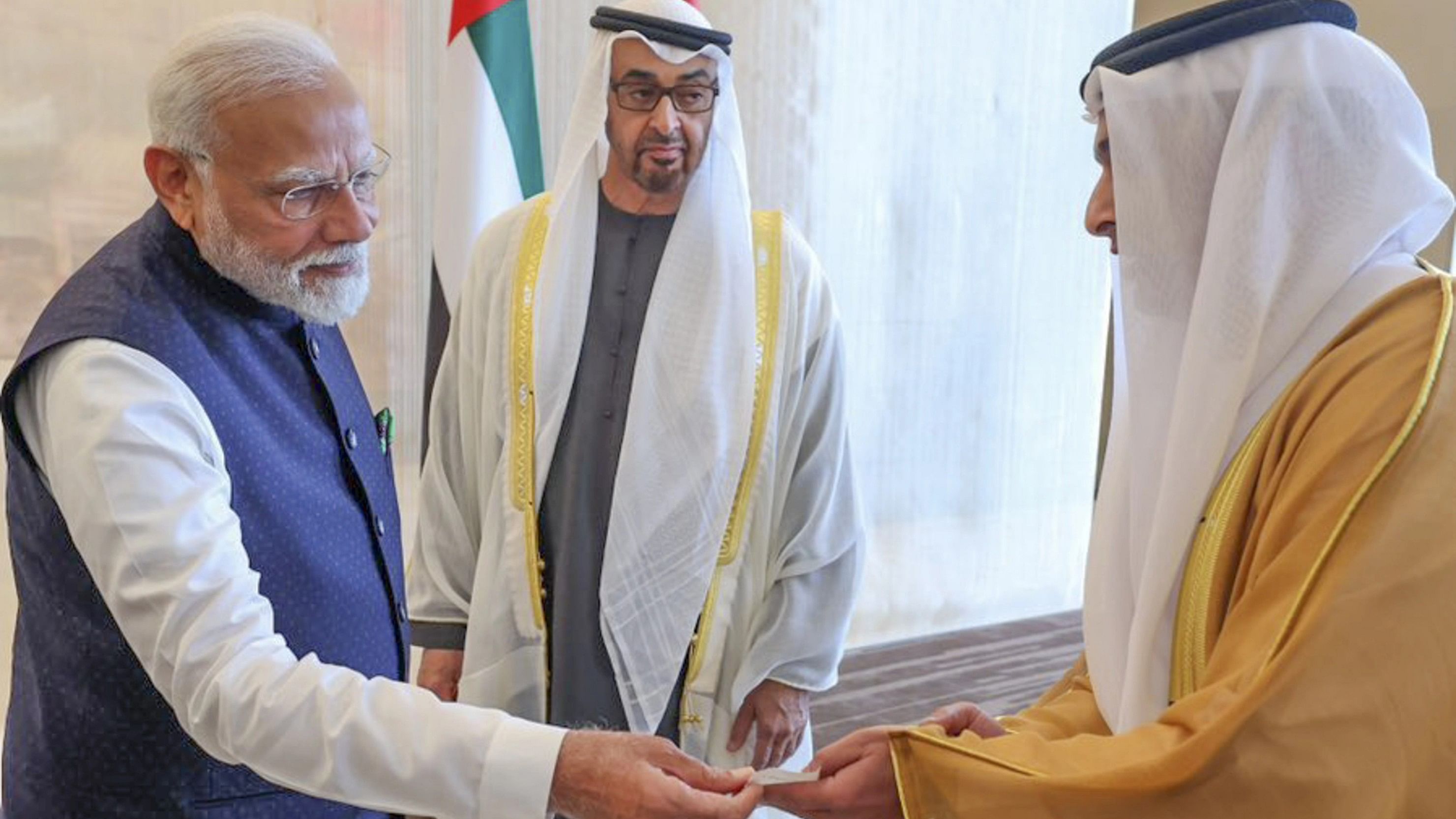 <div class="paragraphs"><p>Prime Minister Narendra Modi and UAE President Mohamed bin Zayed Al Nahyan witness a transaction made using the JAYWAN card, based on India's digital RuPay credit and debit card stack, in Abu Dhabi, UAE, Tuesday, Feb. 13, 2024. </p></div>