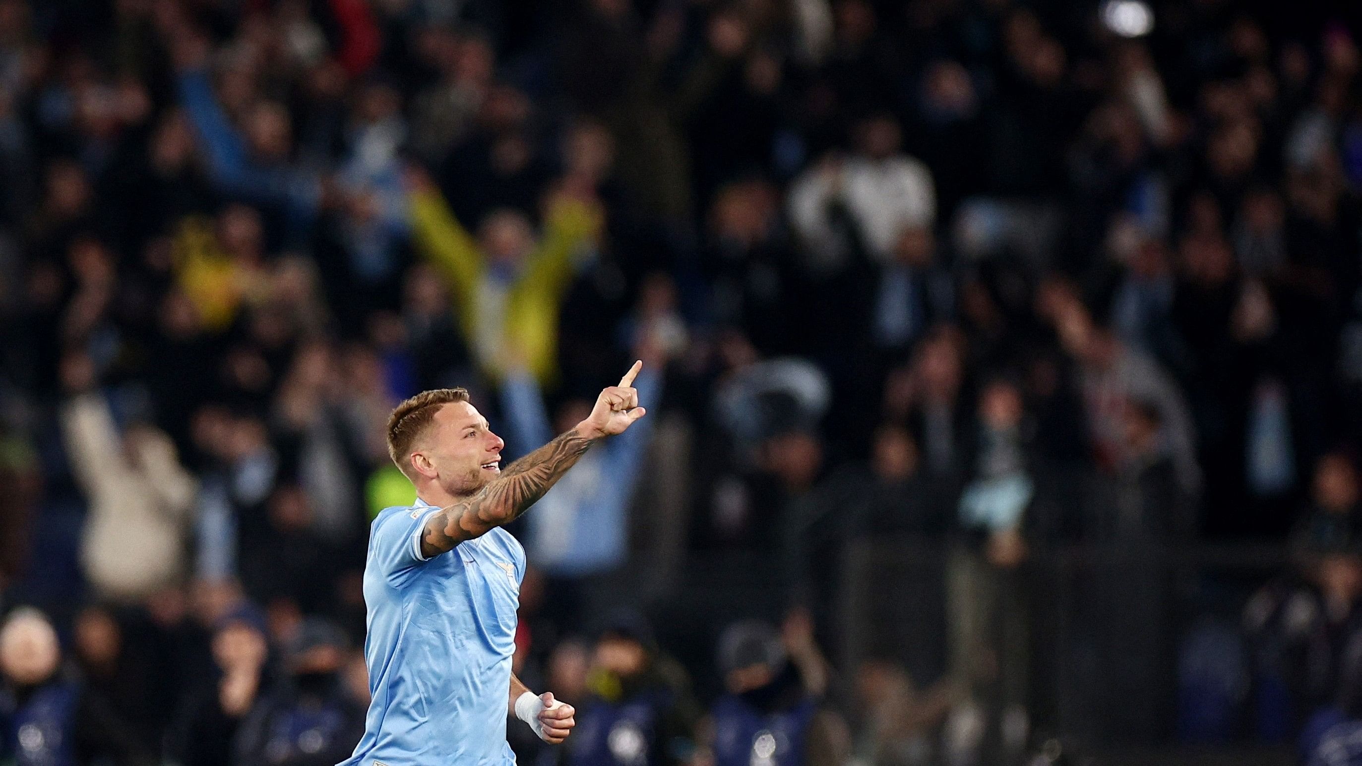 <div class="paragraphs"><p>Lazio's Ciro Immobile celebrates after scoring against Bayern Munich.</p></div>