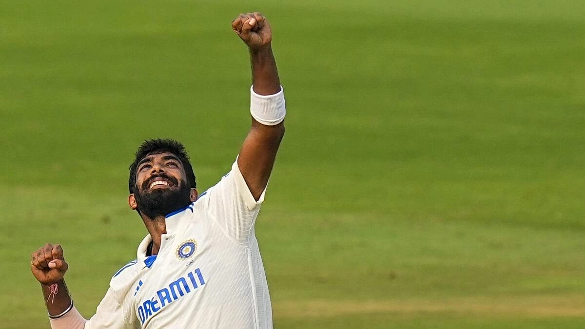 <div class="paragraphs"><p>Jasprit Bumrah celebrates the wicket of England's batter Tom Hartley during the second day of the second Test cricket match between India and England, at Dr. Y.S. Rajasekhara Reddy ACA-VDCA Cricket Stadium, in Visakhapatnam.</p></div>