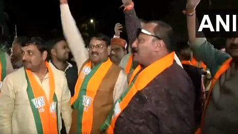 <div class="paragraphs"><p>Uttar Pradesh BJP leaders and workers celebrate in Lucknow.</p></div>