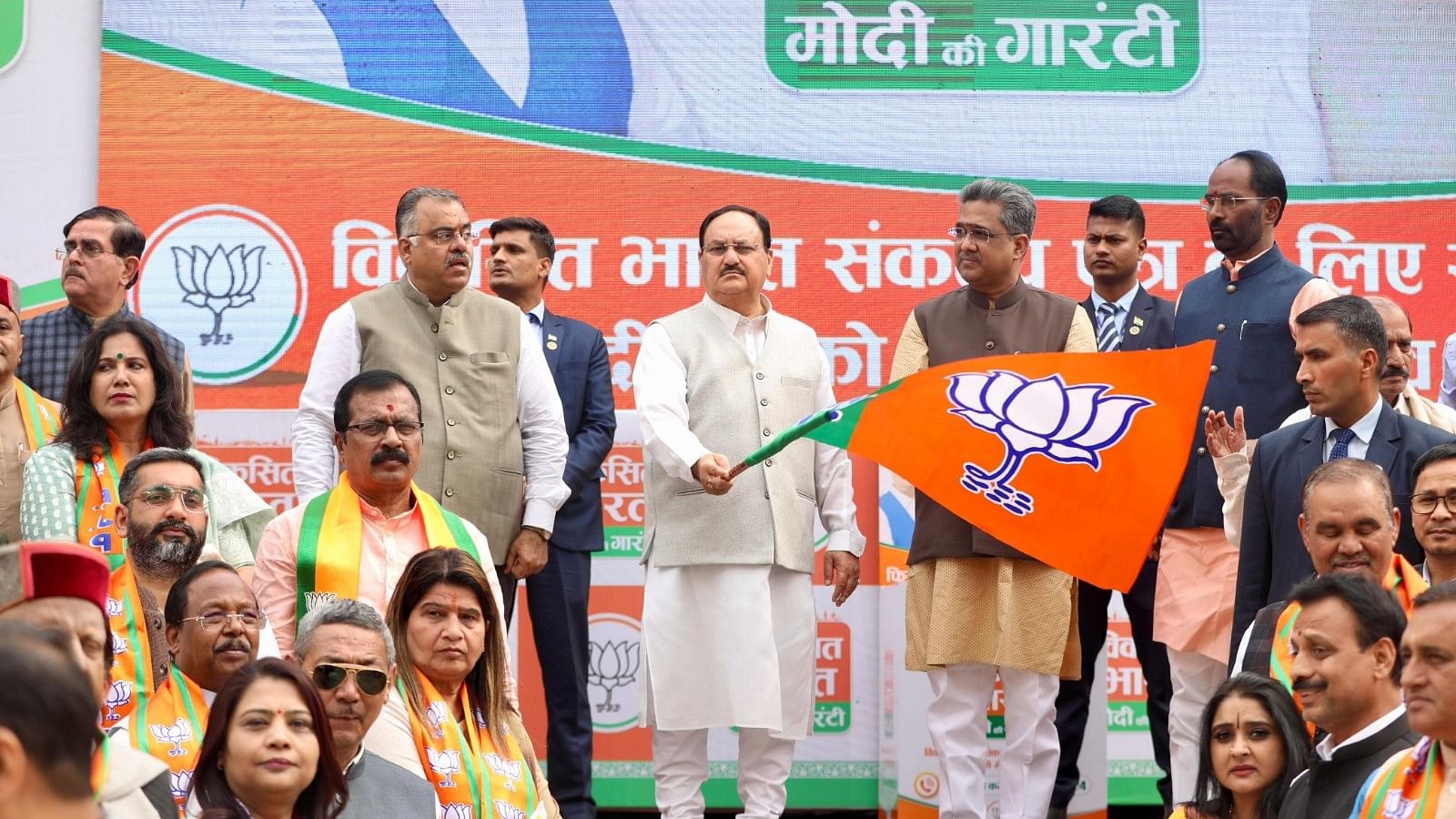 <div class="paragraphs"><p>J P Nadda launched the 'Sankalp-Patra Suggestion' campaign for the upcoming Lok Sabha election.&nbsp;</p></div>