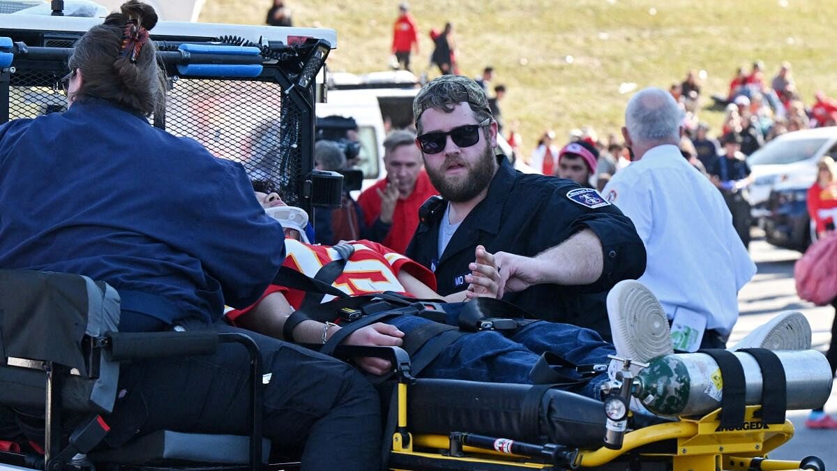<div class="paragraphs"><p>Fans receive medical assistance after shots were fired after the celebration of the Kansas City Chiefs winning Super Bowl. </p></div>