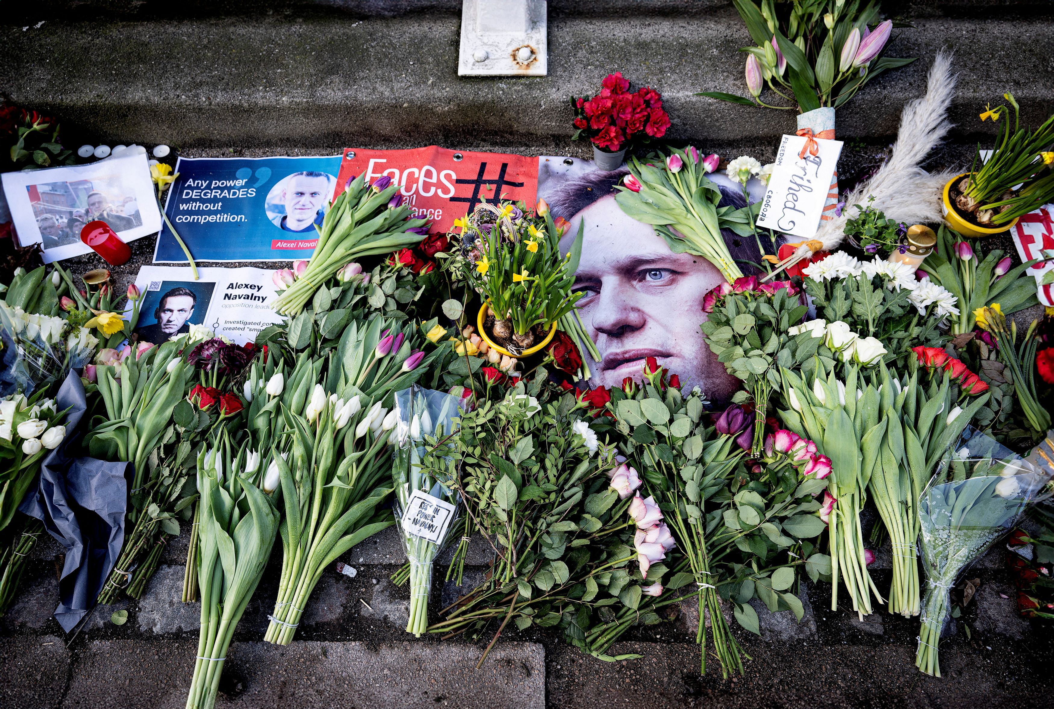 <div class="paragraphs"><p>Tributes are laid as people demonstrate outside the Russian embassy, following the death of Russian opposition leader Alexei Navalny, in Copenhagen, Denmark, February 17, 2024. </p></div>