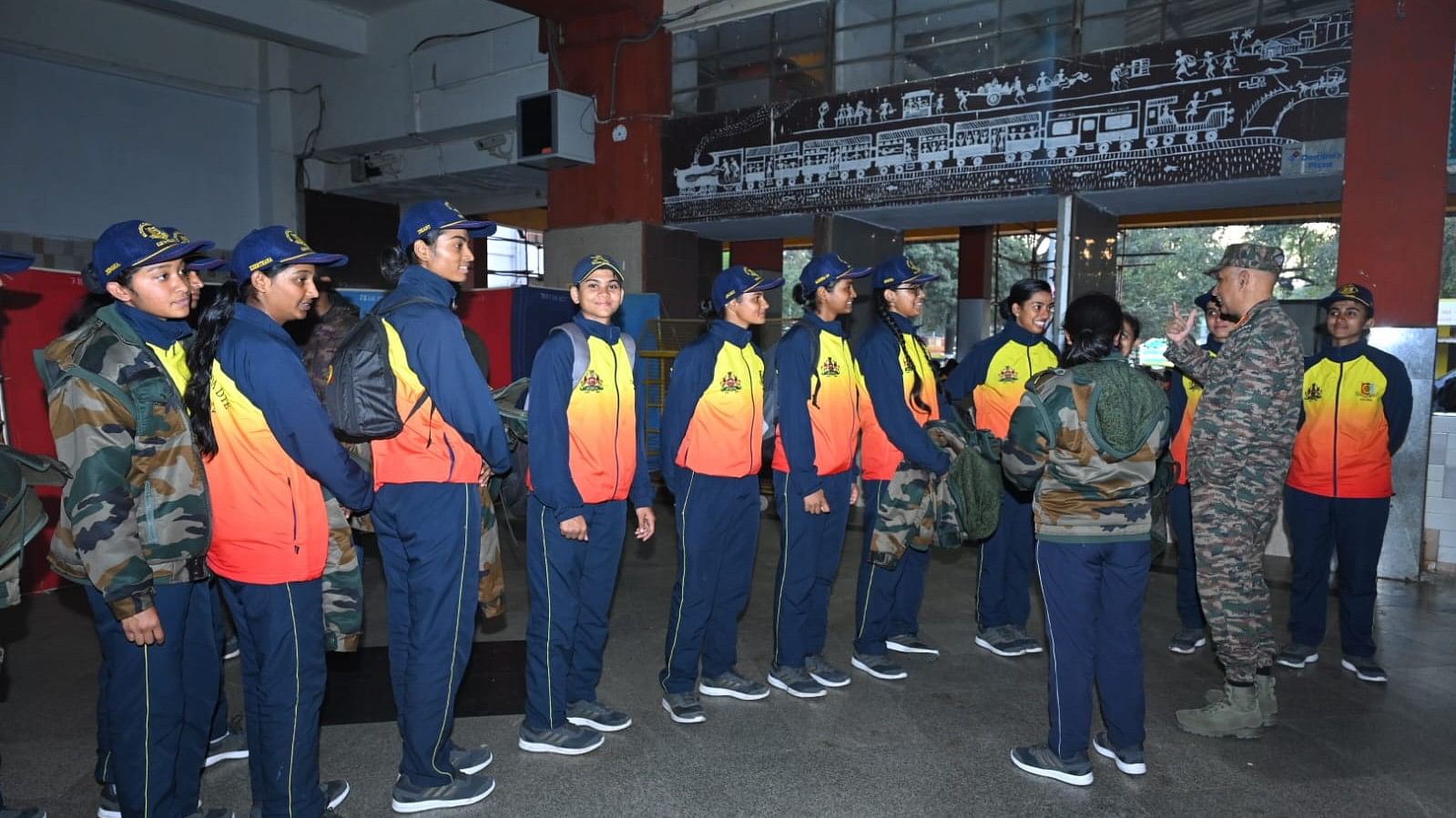 <div class="paragraphs"><p>The NCC Directorate Karnataka and Goa contingent at the ‘welcome home’ event at the KSR Railway Station in the city.&nbsp;</p></div>