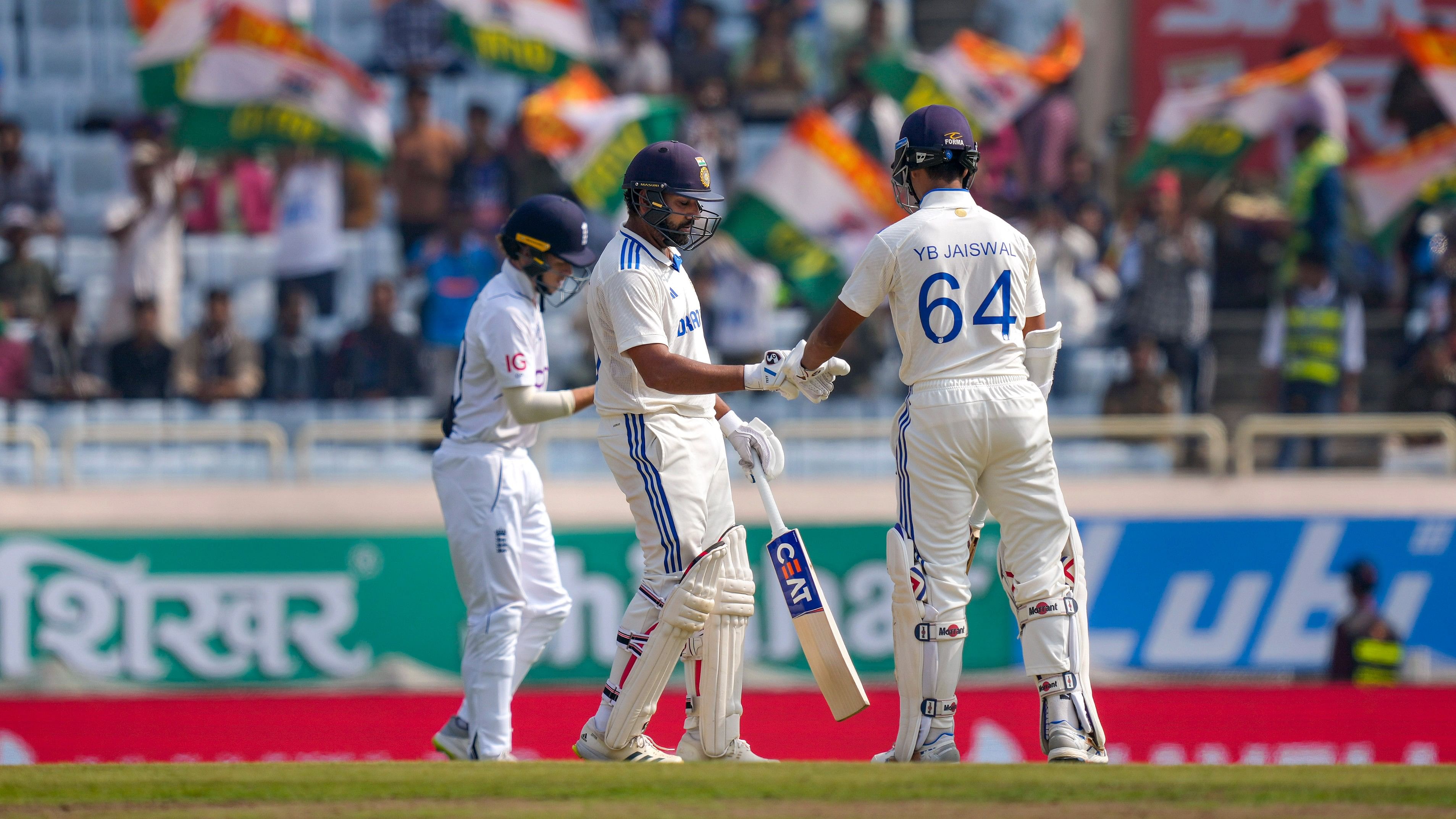 <div class="paragraphs"><p>India's batters Rohit Sharma and Yashasvi Jaiswal during the fourth day of the fourth Test cricket match between India and England, in Ranchi, Monday, Feb 26, 2024.</p></div>