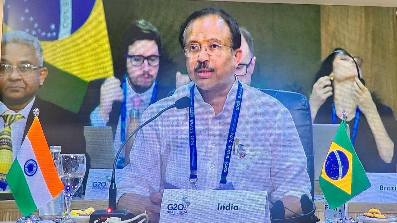 <div class="paragraphs"><p>Minister of State for External Affairs V Muraleedharan at&nbsp;G20 ministerial meeting in Brazil.</p></div>