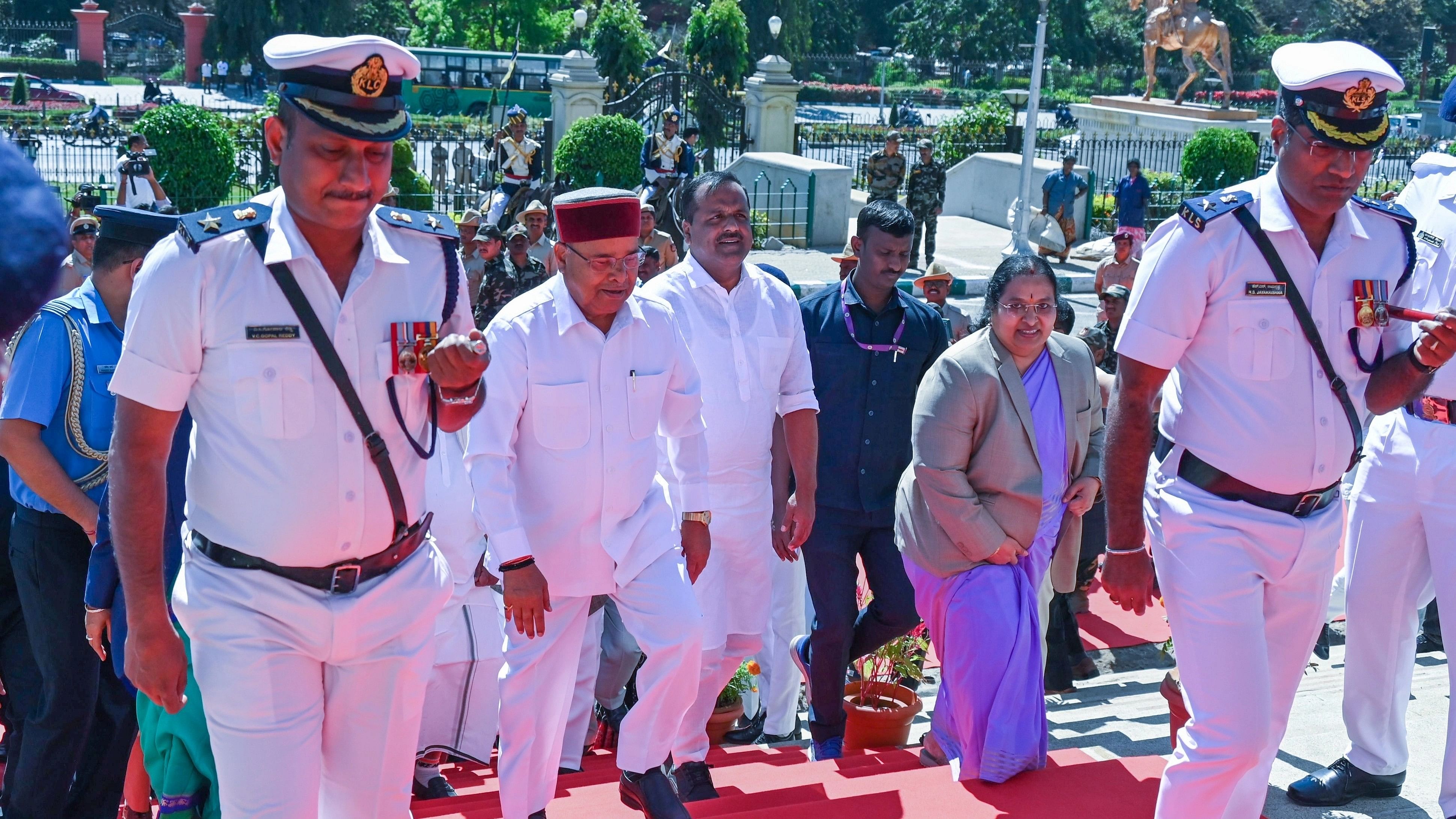 <div class="paragraphs"><p>Governor Thaawar Chand Gehlot arrives at Vidhana Soudha to address the joint session of the state legislature in Bengaluru.</p></div>