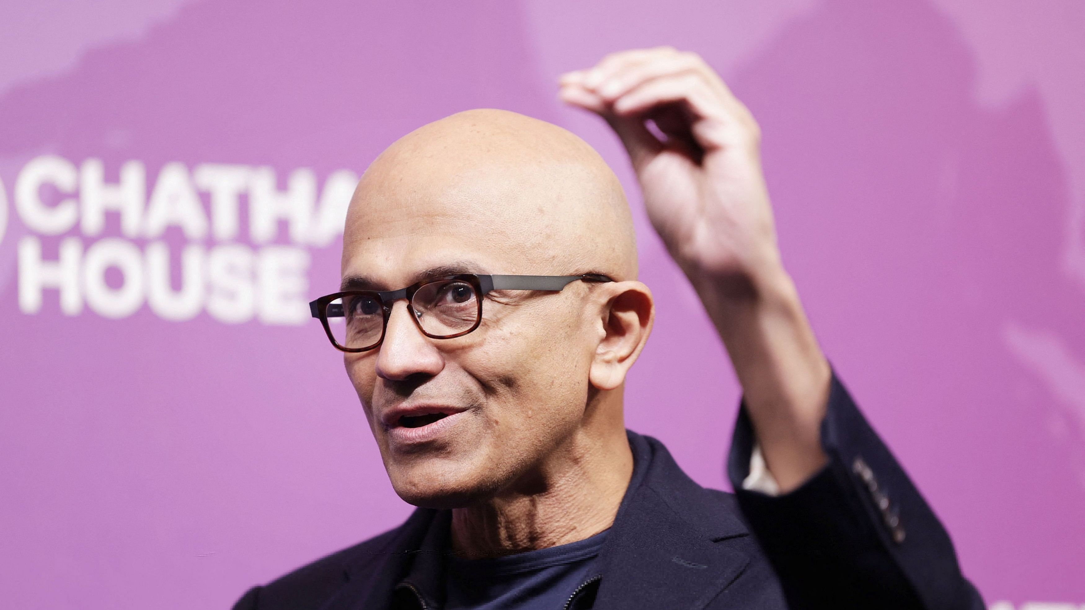<div class="paragraphs"><p>Executive Chairman and CEO of Microsoft Corporation, Satya Nadella, speaking during a talk about Microsoft's vision for AI at Chatham House, in London, Britain, January 15, 2024.</p></div>