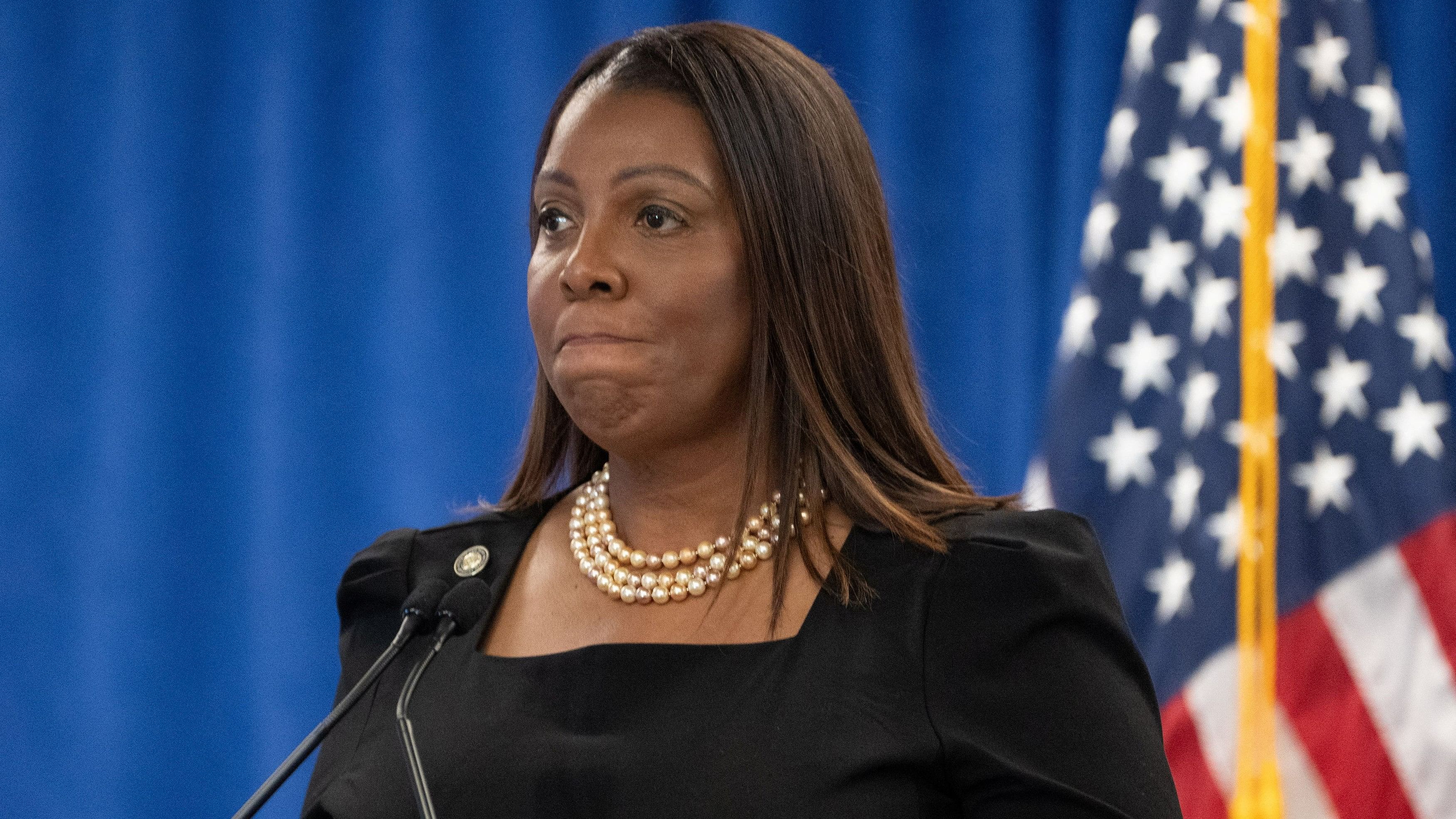 <div class="paragraphs"><p>New York Attorney General Letitia James holds a press conference following a ruling against former US President Donald Trump ordering him to pay $354.9 million and barring him from doing business in New York State for three years, in the Manhattan borough of New York City, US, February 16, 2024.</p></div>