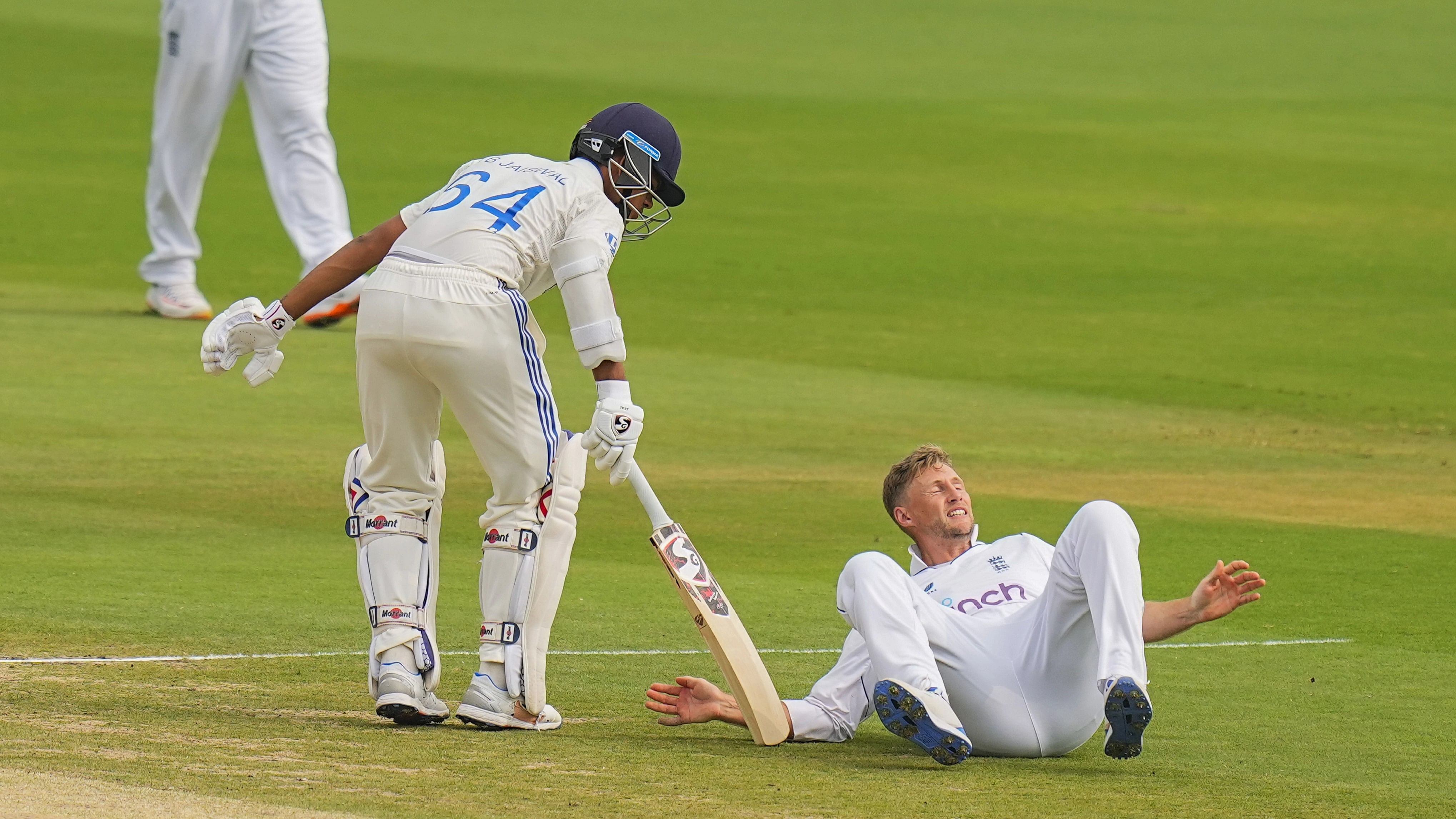 <div class="paragraphs"><p>England's Joe Root slips as he tries to stop the ball during the third day of the second Test match.</p></div>